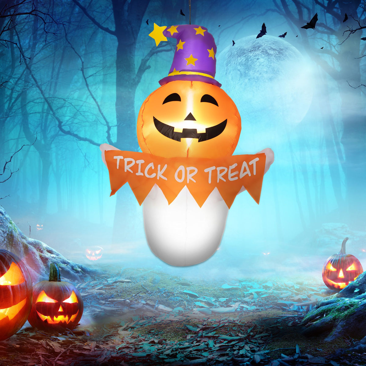 3.4ft Inflatable Halloween Window Sticker Ghost with Orange Face, Blow Up LED Display for Garden Indoor Outdoor - product view 2