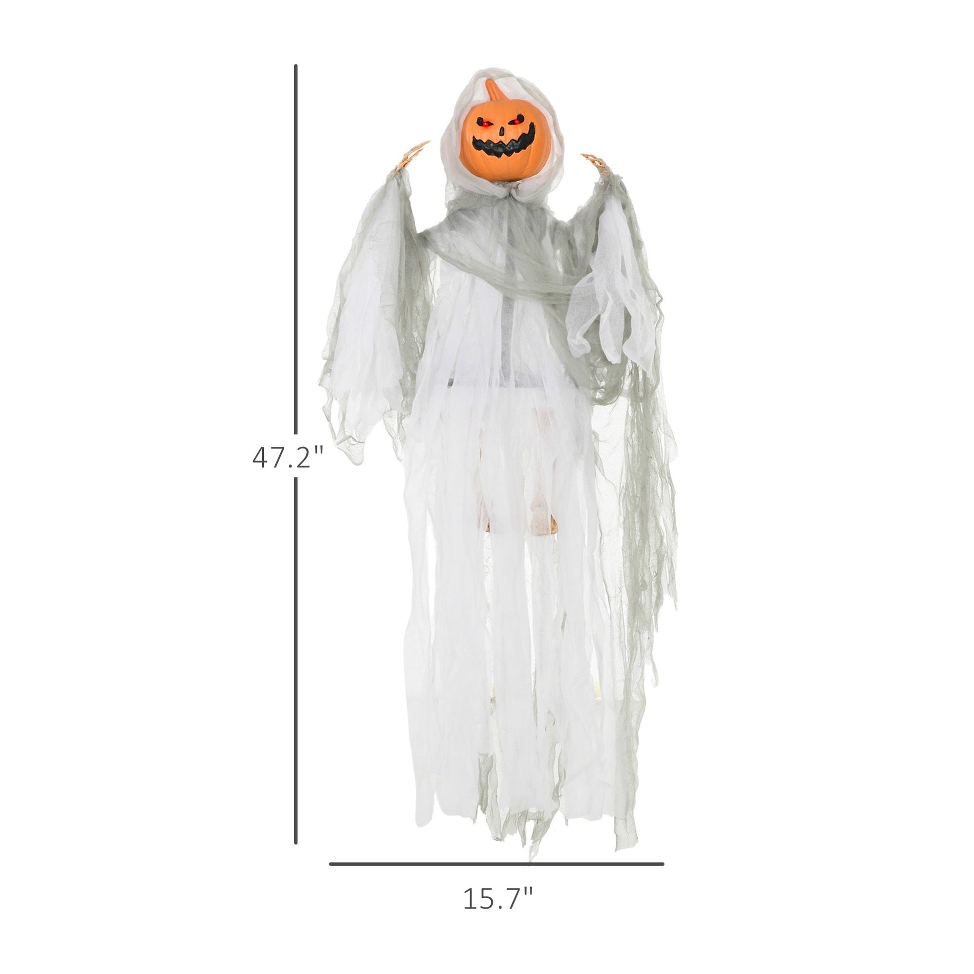 Outsunny 3.9 ft Hanging Pumpkin Ghost Halloween Decoration with Light and Sound