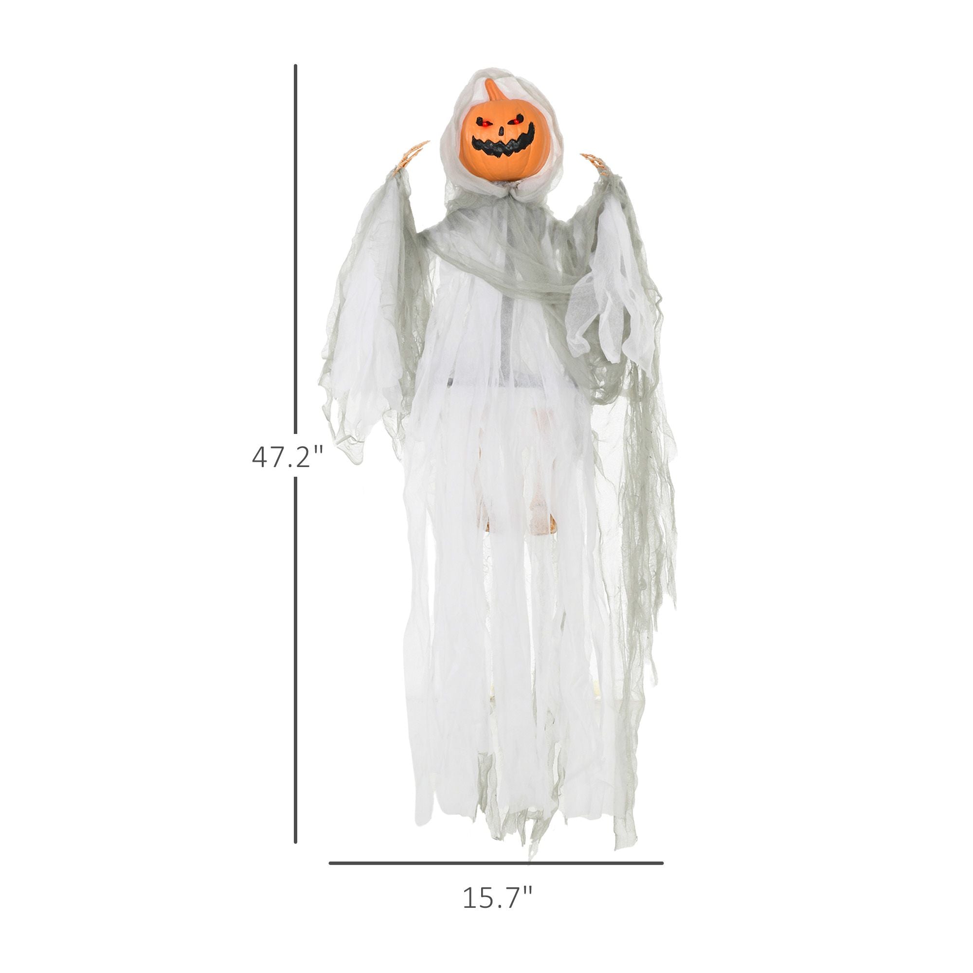 Outsunny 3.9 ft Hanging Pumpkin Ghost Halloween Decoration with Light and Sound