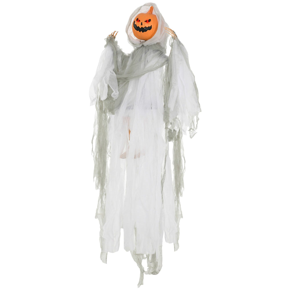 Outsunny 3.9 ft Hanging Pumpkin Ghost Halloween Decoration with Light and Sound