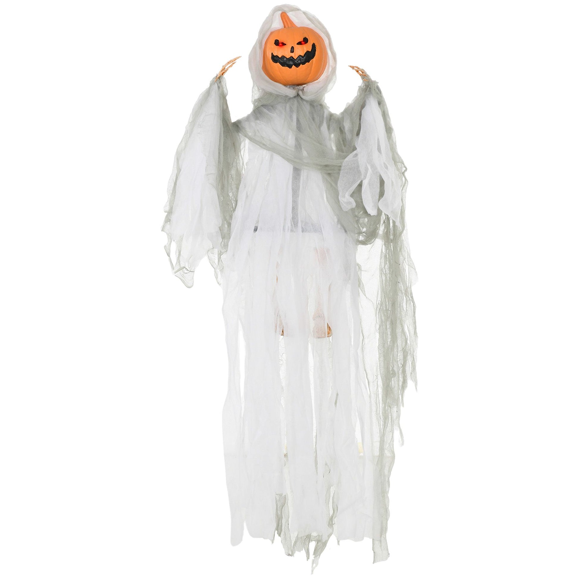 Outsunny 3.9 ft Hanging Pumpkin Ghost Halloween Decoration with Light and Sound