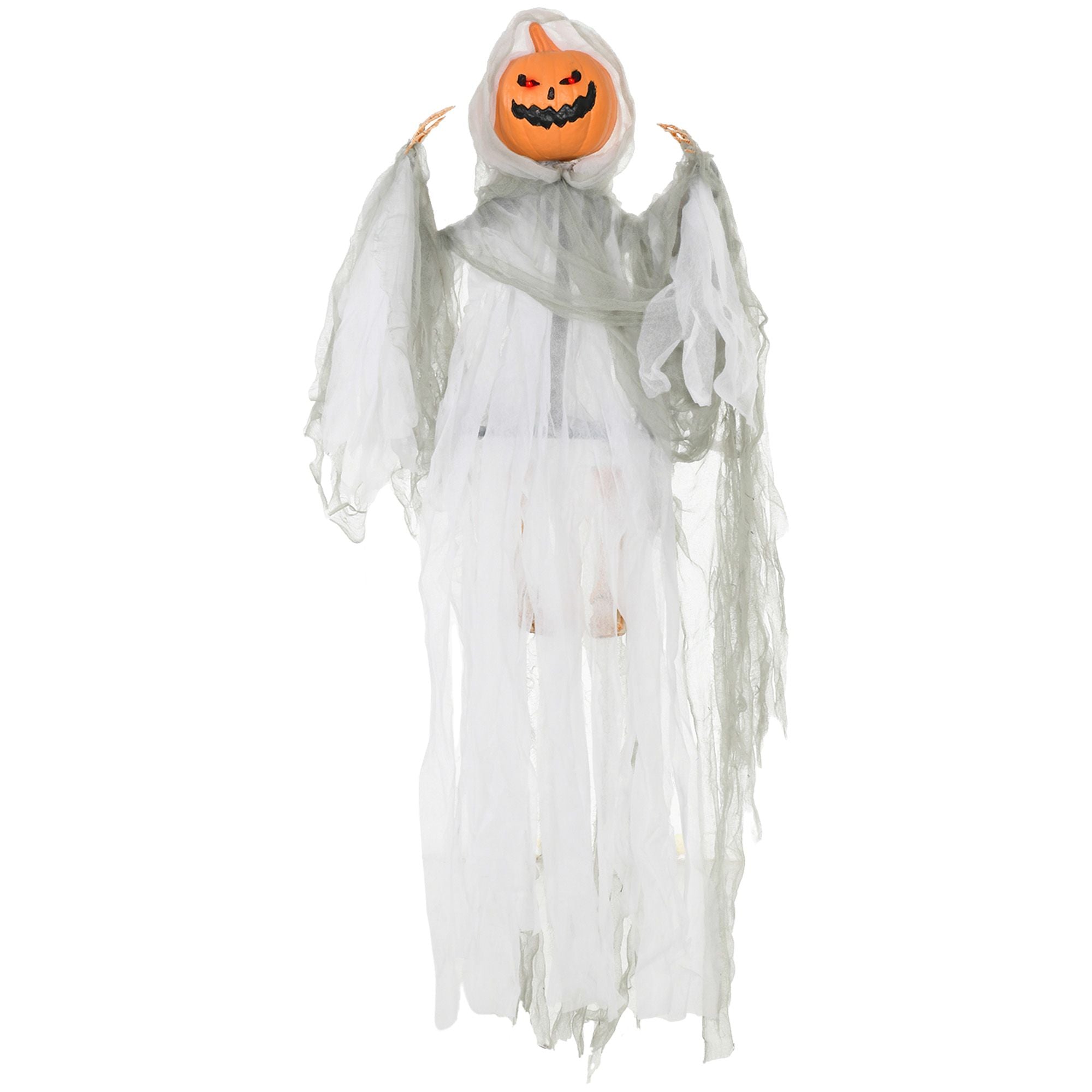 Outsunny 3.9 ft Hanging Pumpkin Ghost Halloween Decoration with Light and Sound