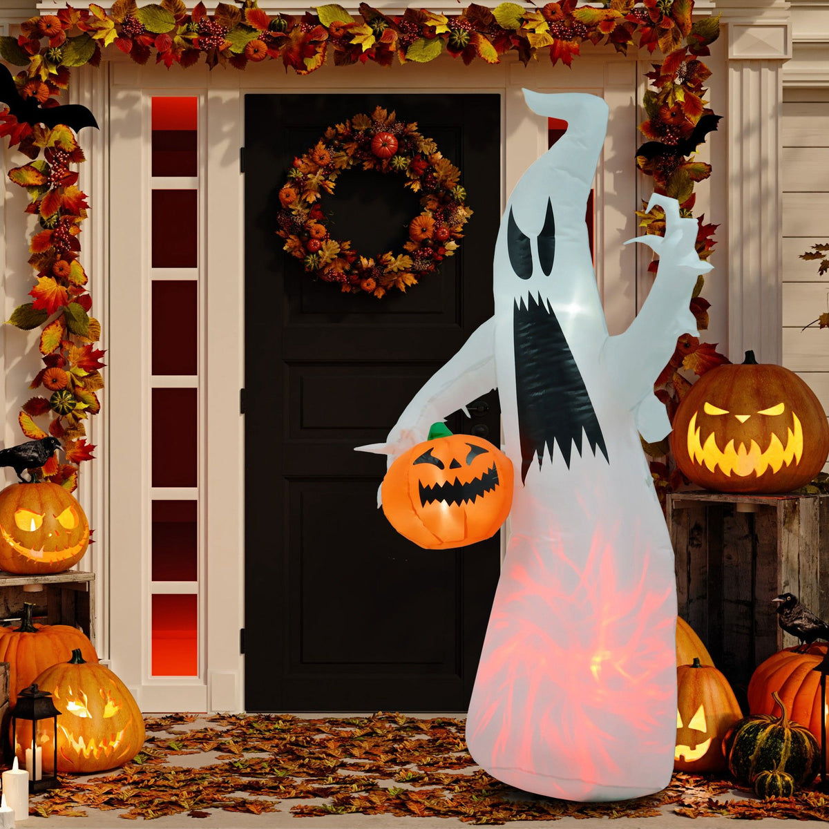 5.9' Halloween LED Yard Decor Ghost with Pumpkin, Blow Up Inflatable Outdoor Decoration, Waterproof - product view 10