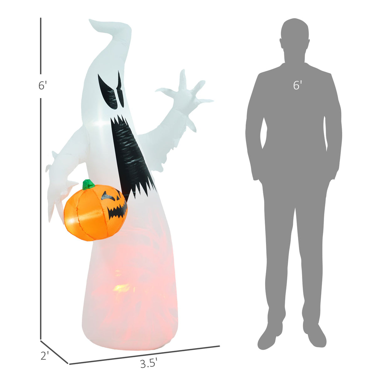 5.9' Halloween LED Yard Decor Ghost with Pumpkin, Blow Up Inflatable Outdoor Decoration, Waterproof - product view 3