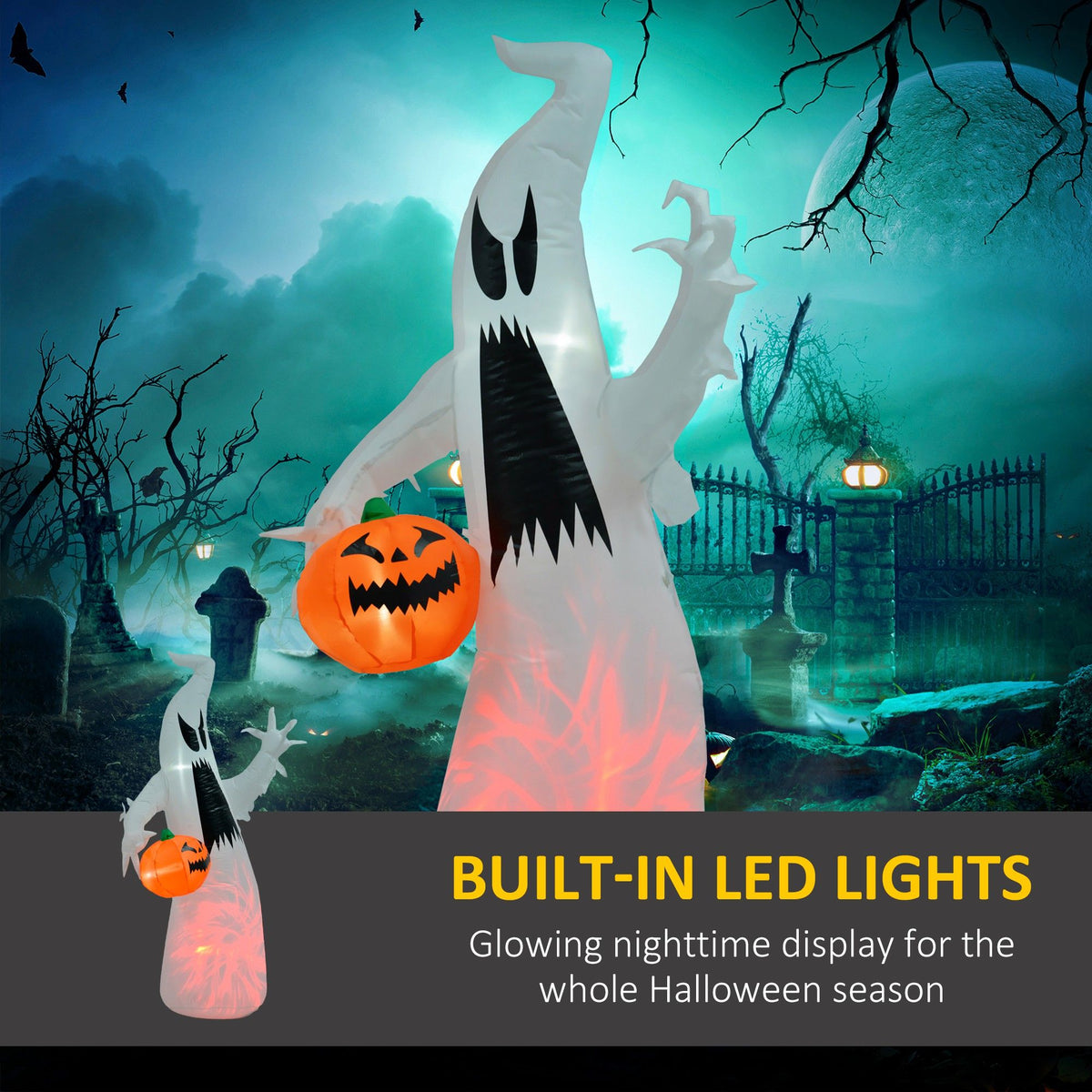 5.9' Halloween LED Yard Decor Ghost with Pumpkin, Blow Up Inflatable Outdoor Decoration, Waterproof - product view 4