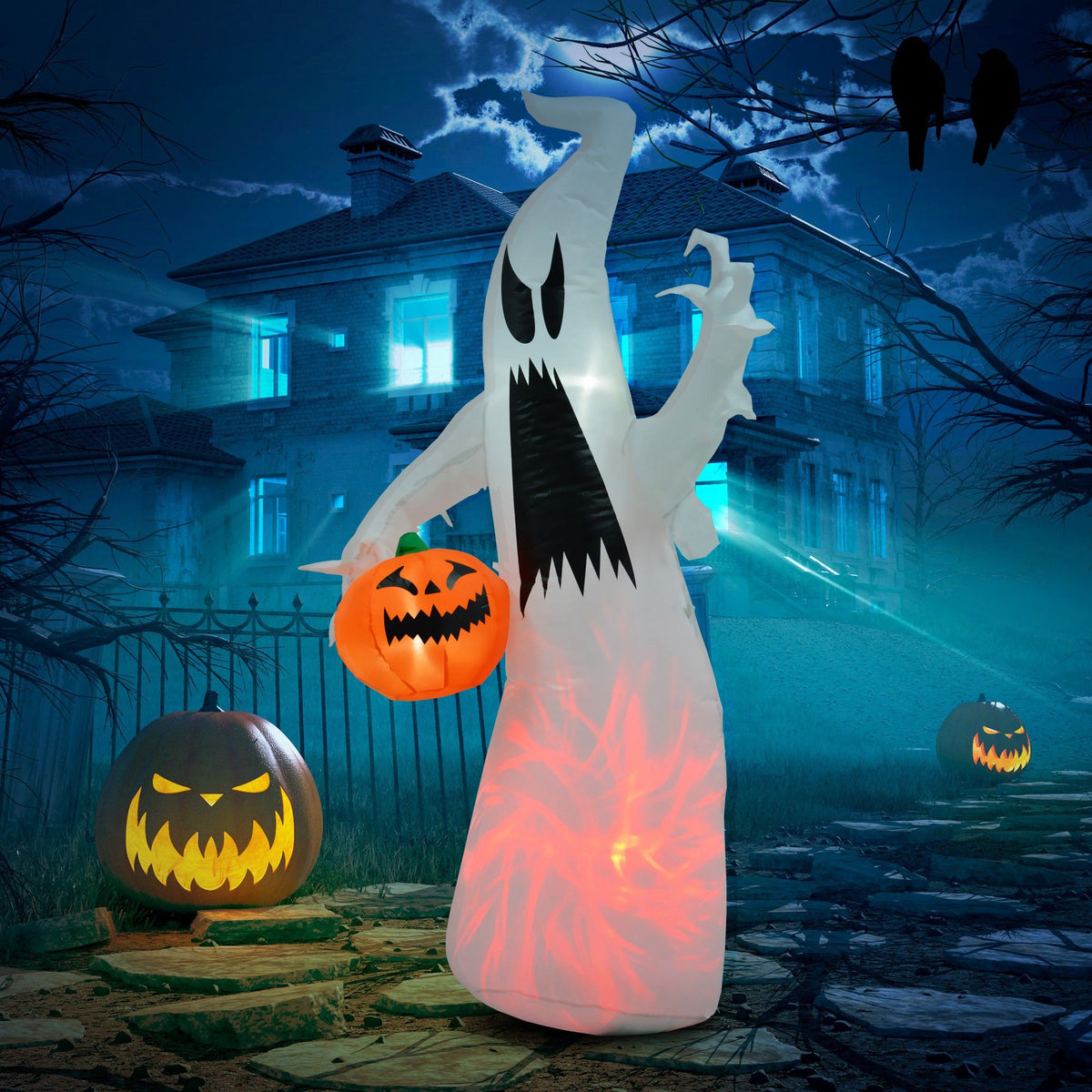 5.9' Halloween LED Yard Decor Ghost with Pumpkin, Blow Up Inflatable Outdoor Decoration, Waterproof - product view 2