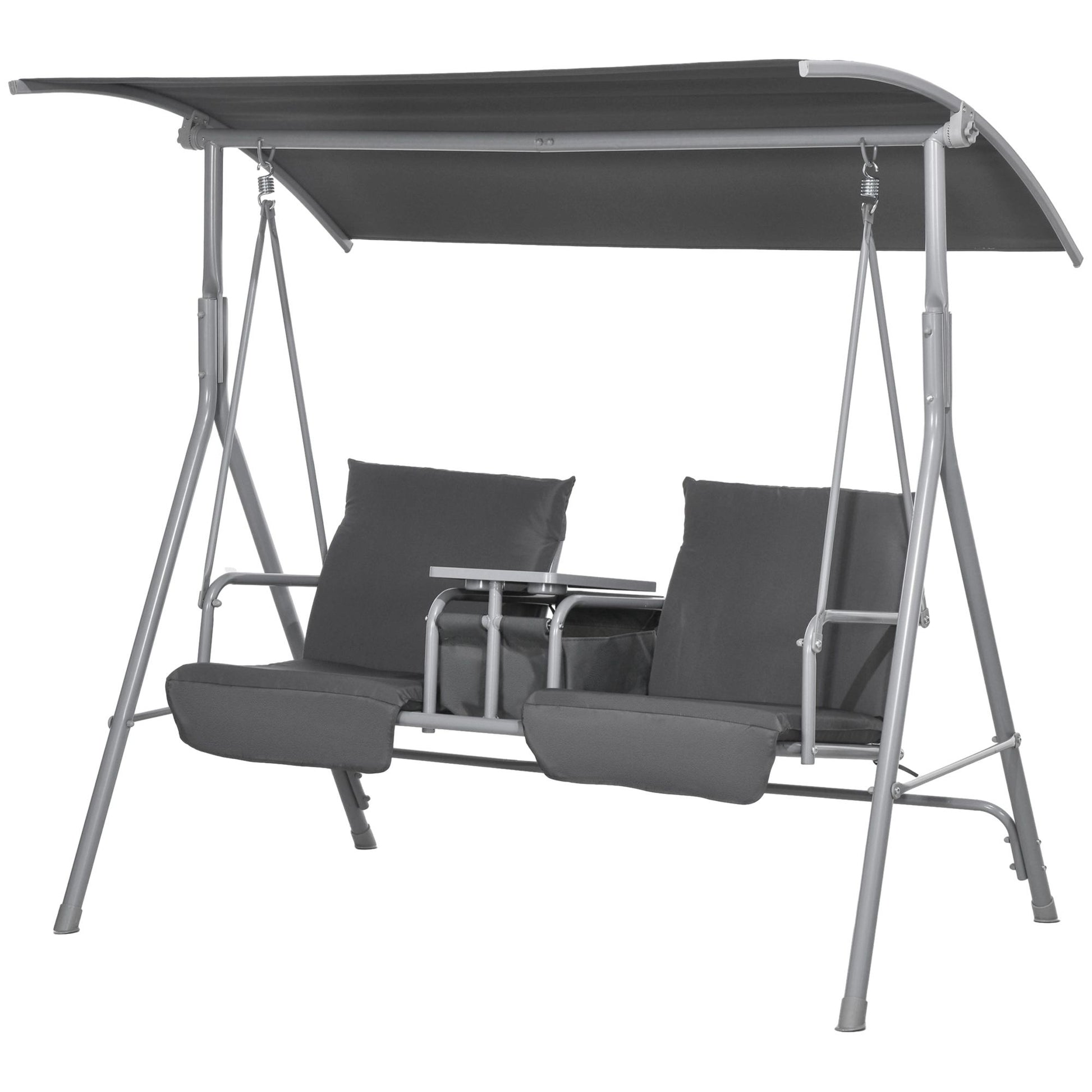 Outsunny 2-Seater Porch Swing with Canopy and Center Table, Gray