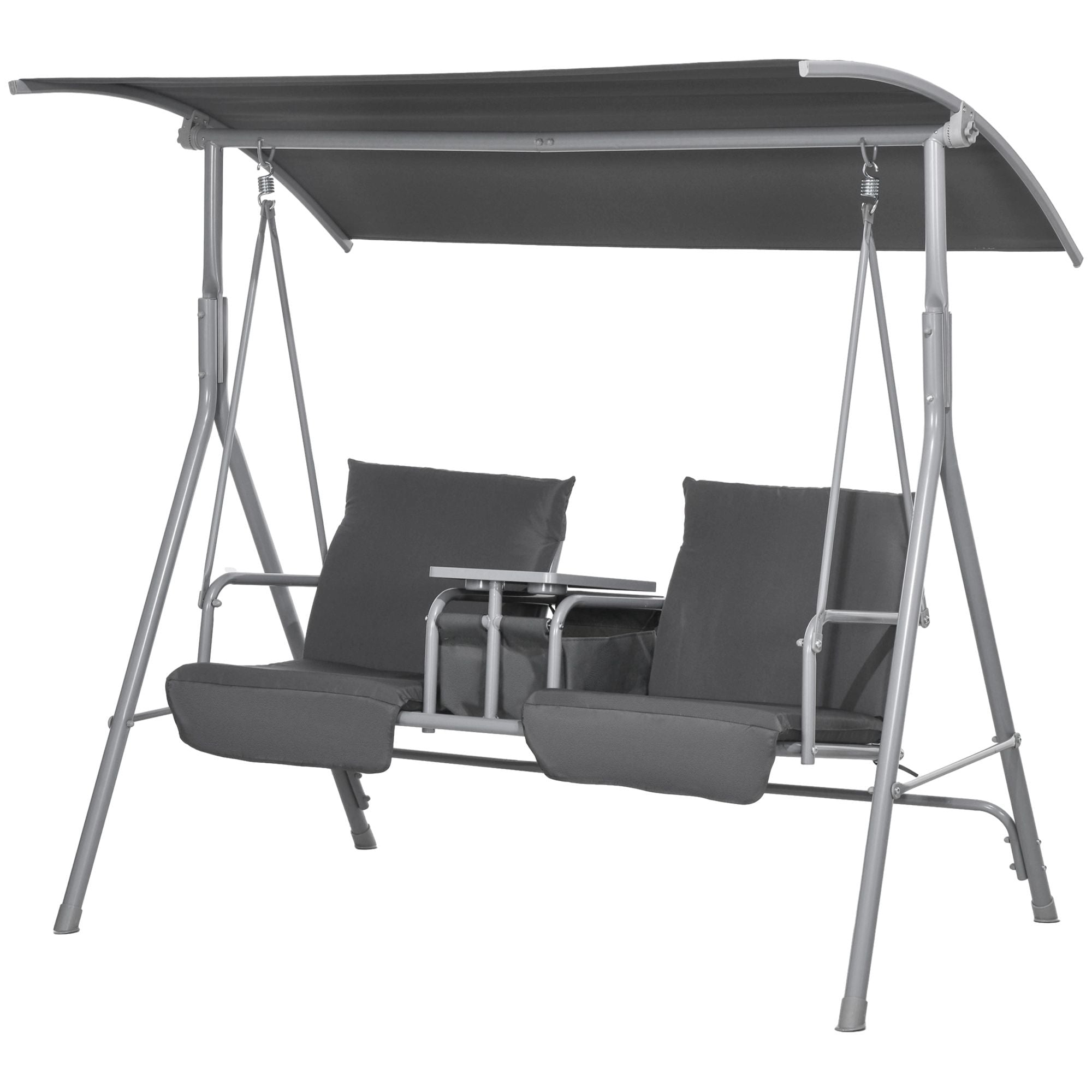 Outsunny 2-Seater Porch Swing with Canopy and Center Table, Gray