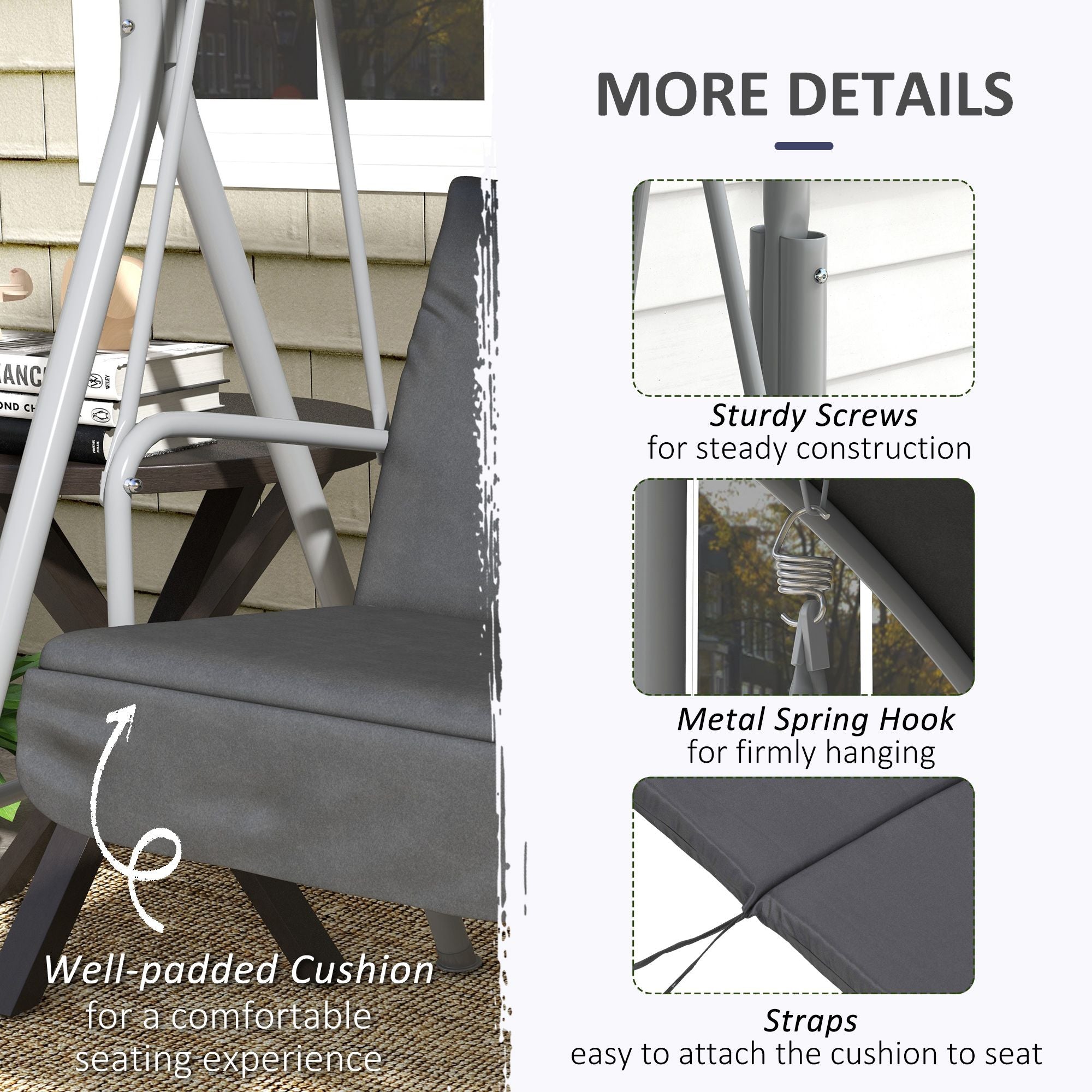 Outsunny 2-Seater Porch Swing with Canopy and Center Table, Gray