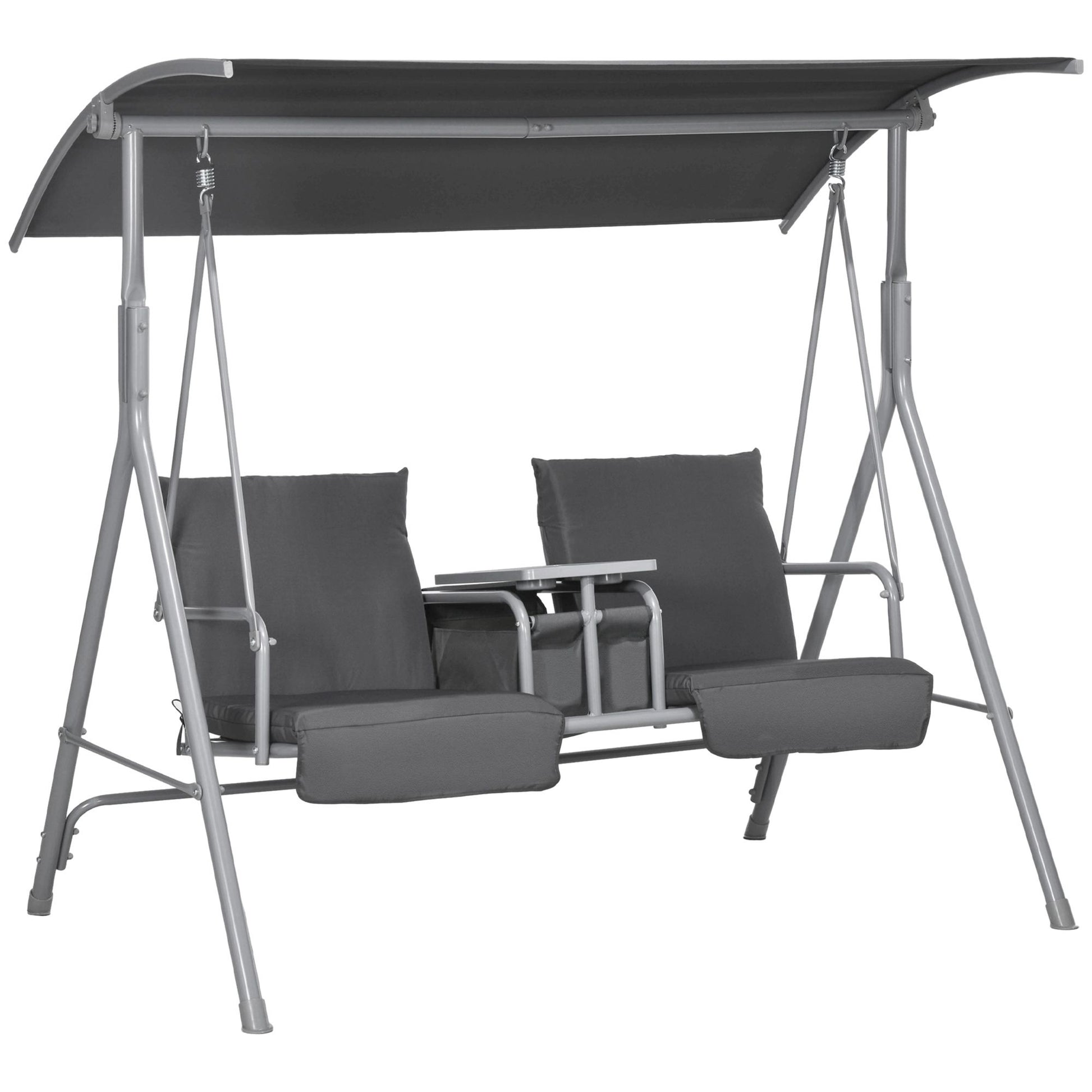 Outsunny 2-Seater Porch Swing with Canopy and Center Table, Gray