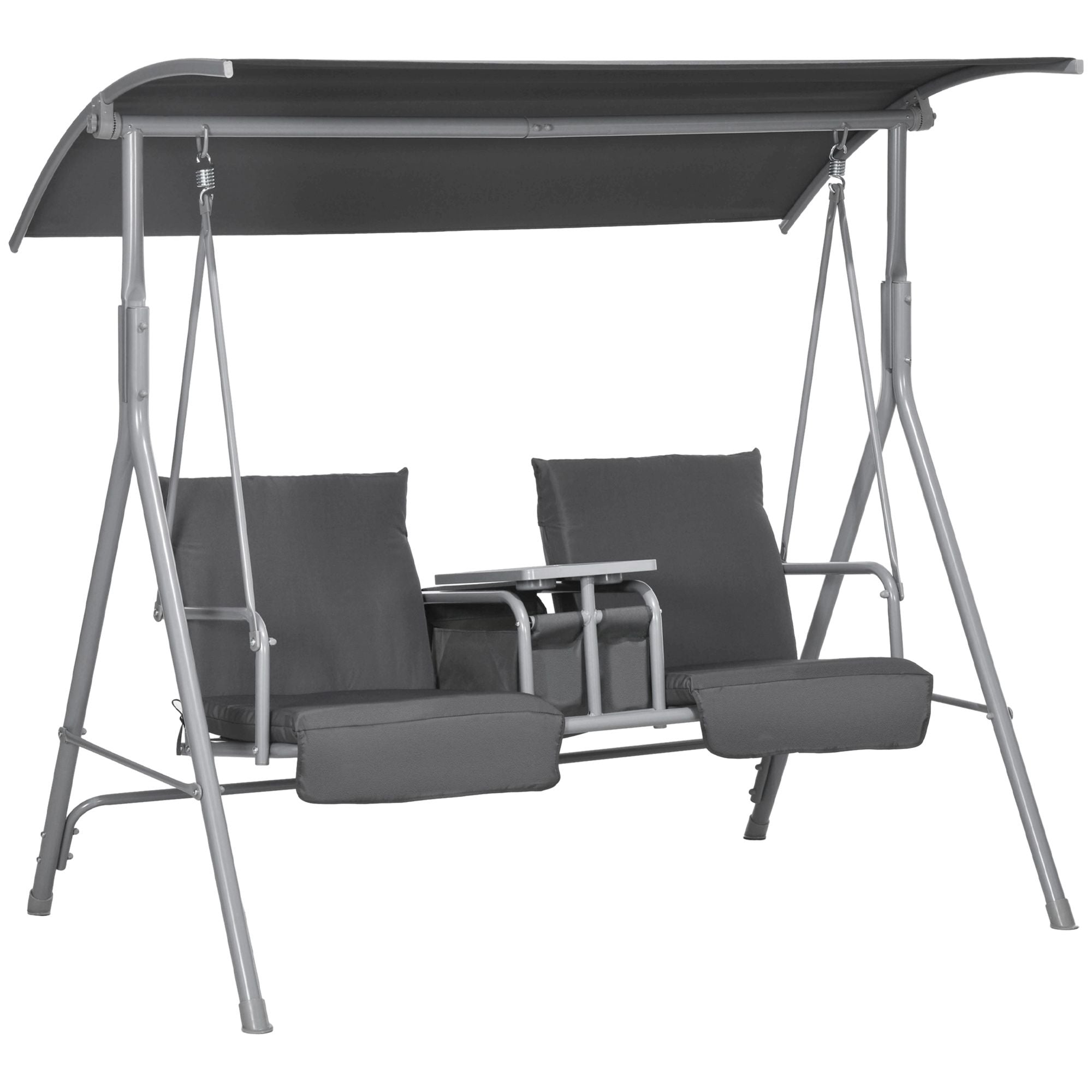 Outsunny 2-Seater Porch Swing with Canopy and Center Table, Gray