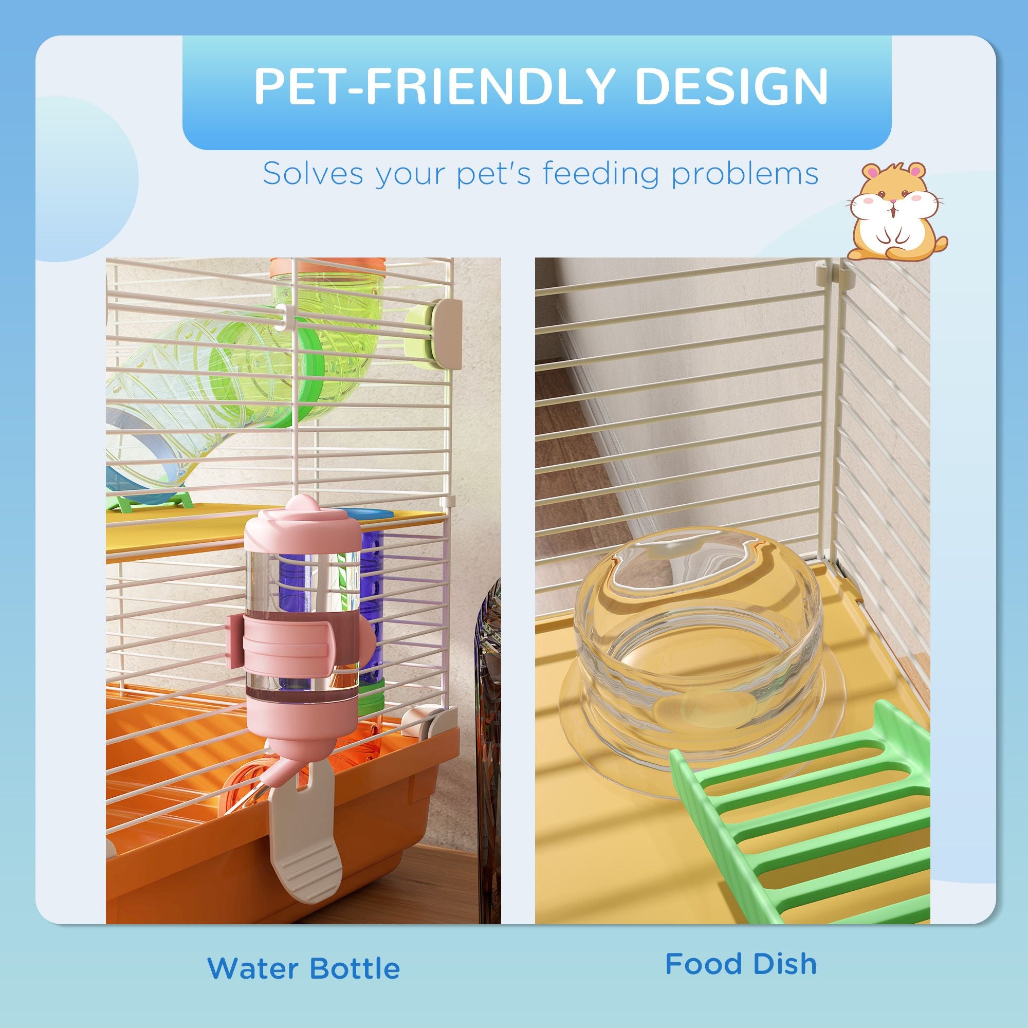 PawHut 5-Tier Hamster Cage with Tubes, Wheel and Water Bottle, Orange - product view 5