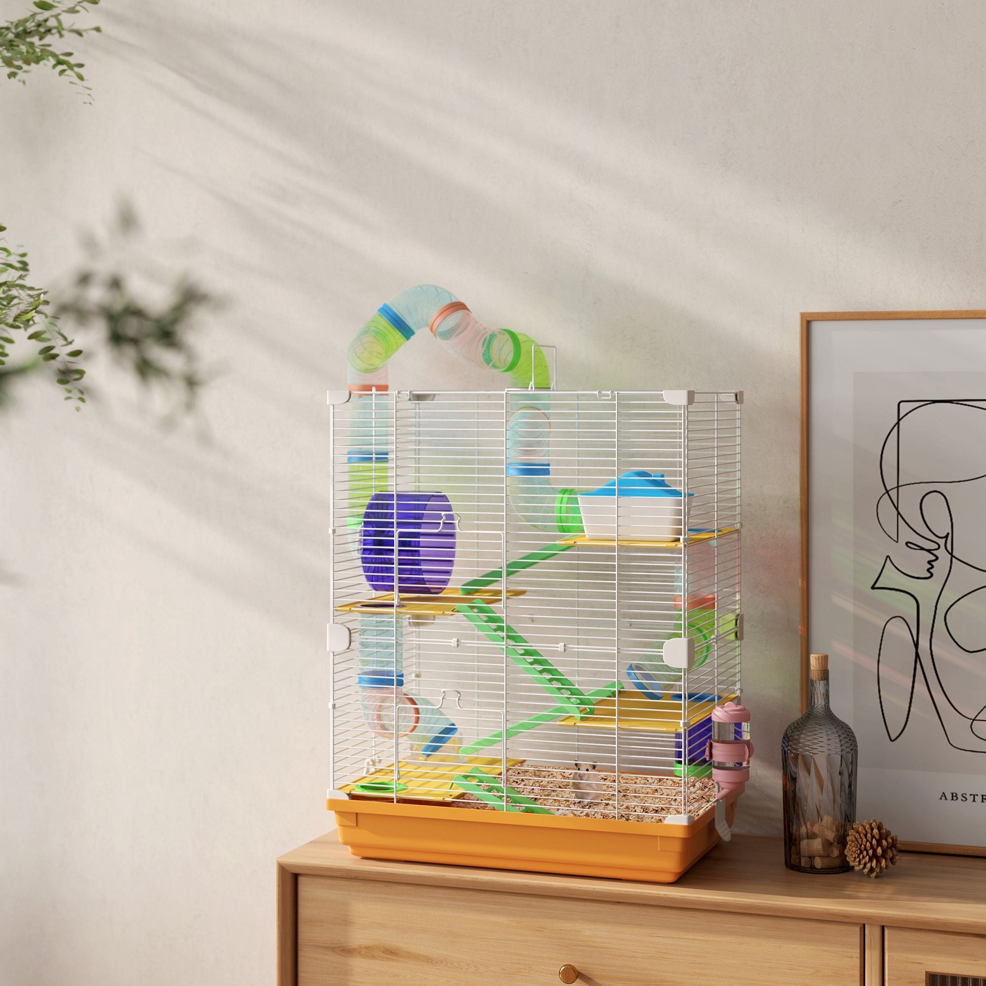 PawHut 5-Tier Hamster Cage with Tubes, Wheel and Water Bottle, Orange - product view 10