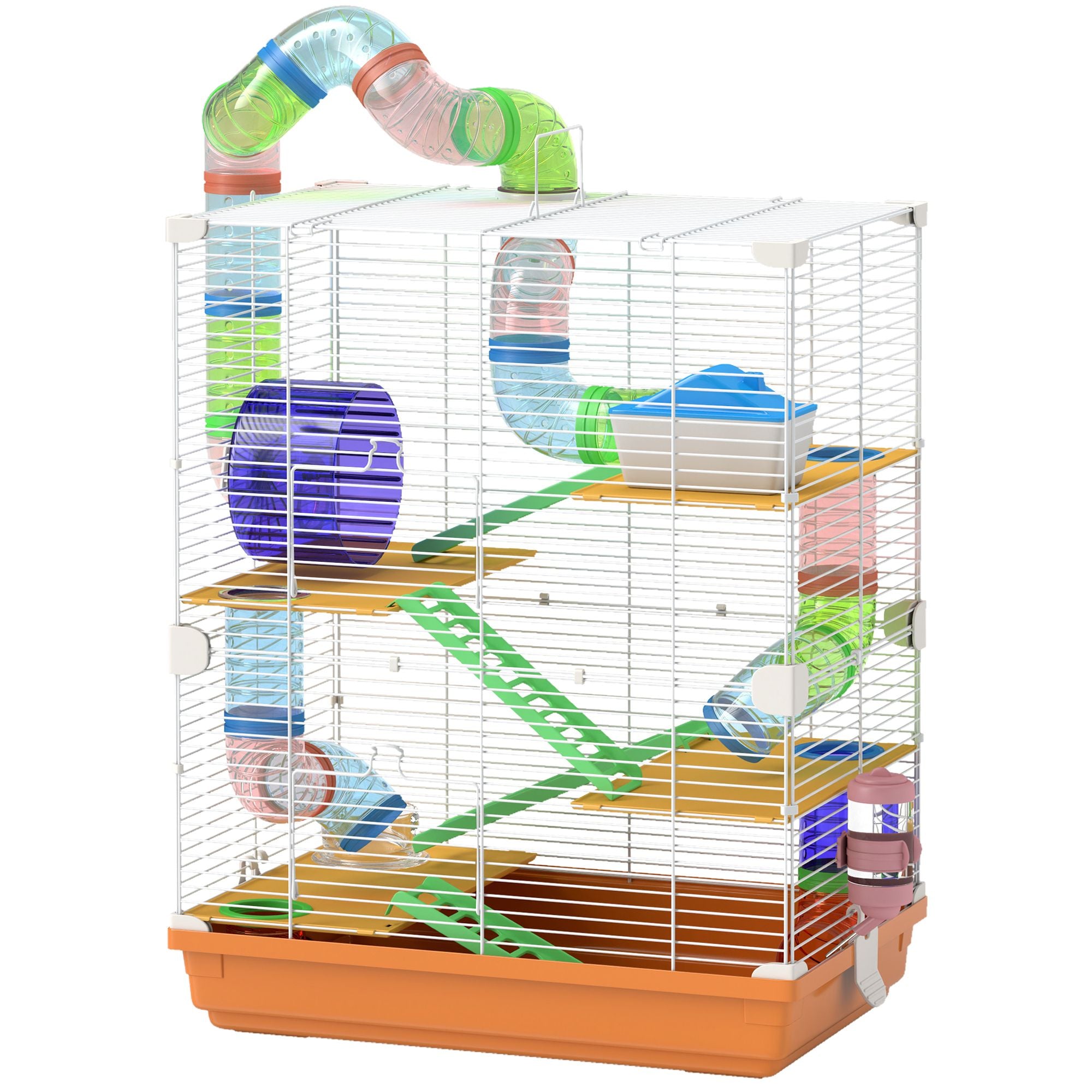 PawHut 5-Tier Hamster Cage with Tubes, Wheel and Water Bottle, Orange - product view 1