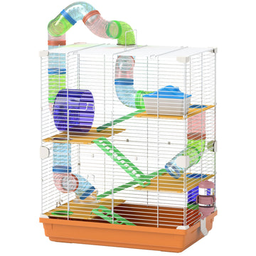 PawHut 5-Tier Hamster Cage with Tubes, Wheel and Water Bottle, Orange - product view 1