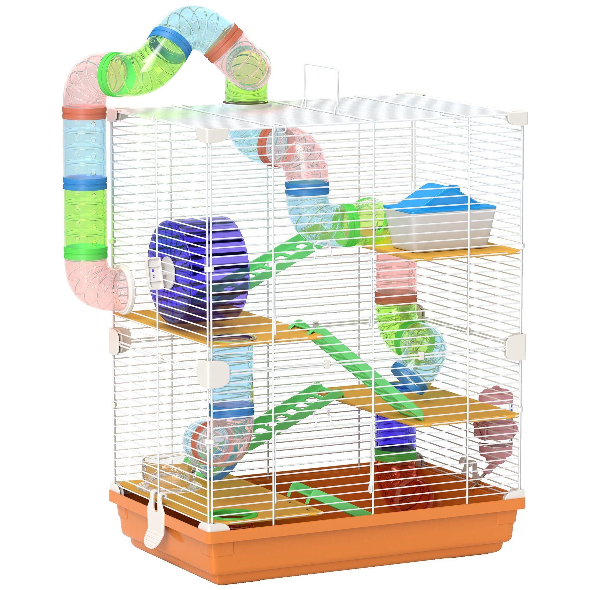 PawHut 5-Tier Hamster Cage with Tubes, Wheel and Water Bottle, Orange - product view 11
