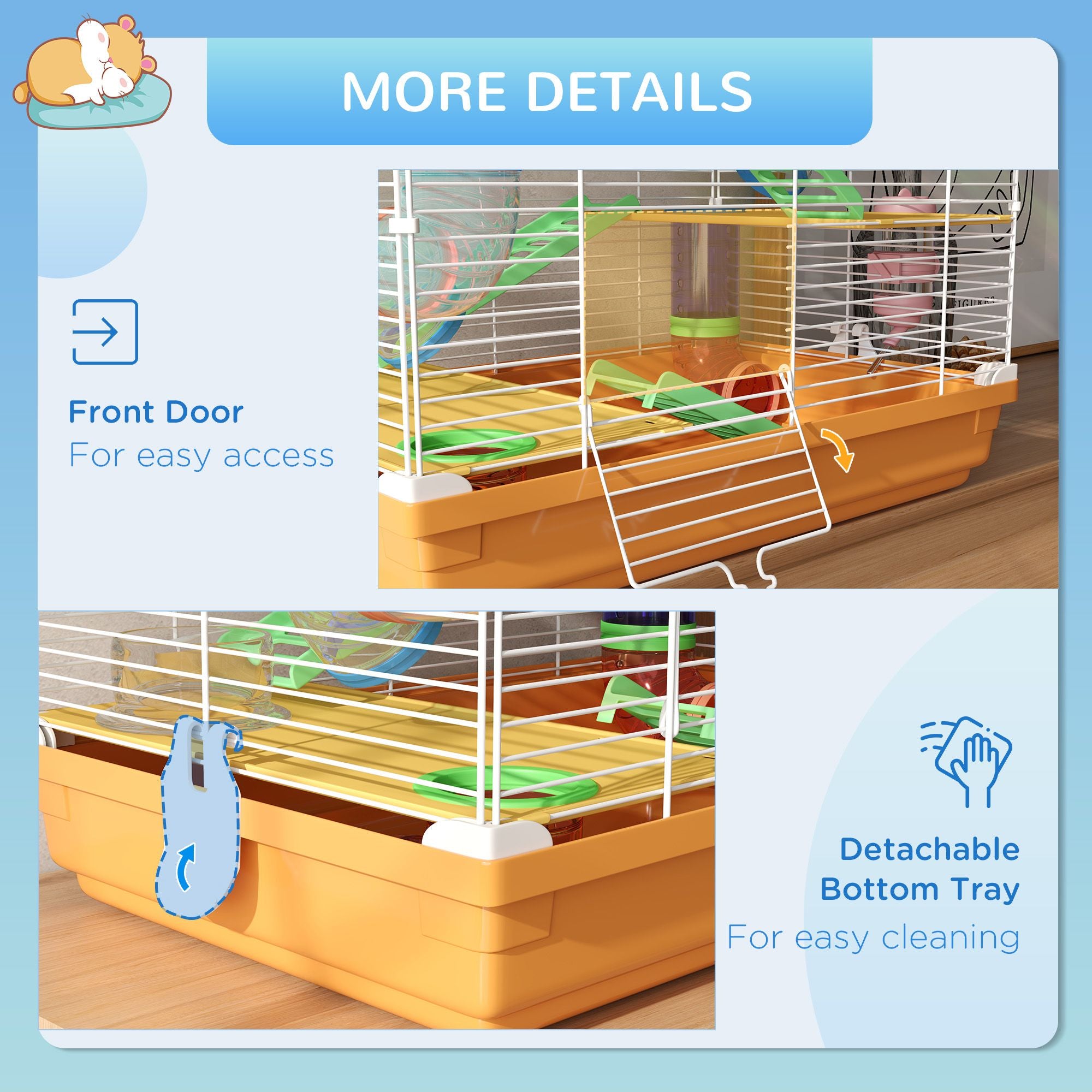 PawHut 5-Tier Hamster Cage with Tubes, Wheel and Water Bottle, Orange - product view 7