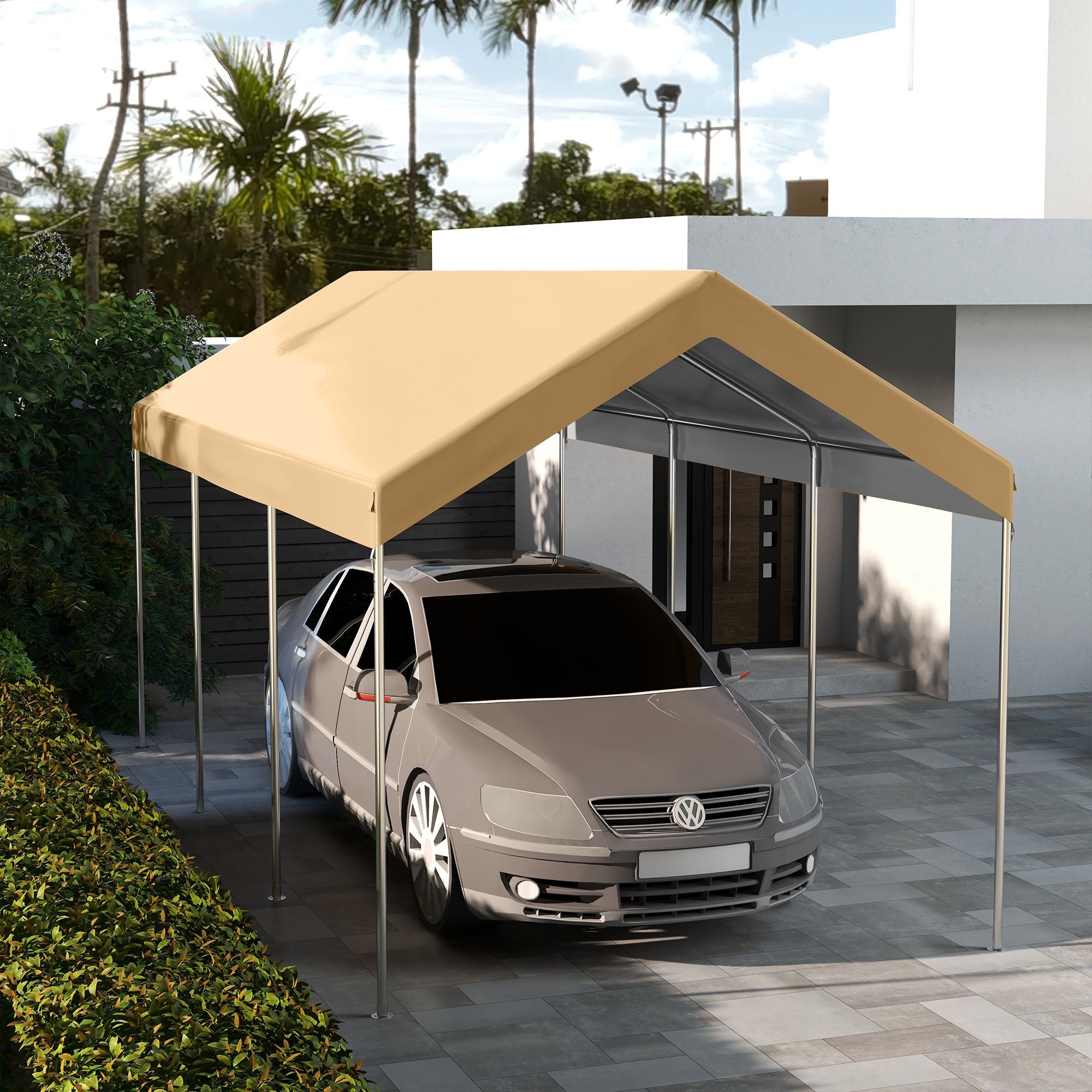 Outsunny 19.7 x 9.7 ft Carport Replacement Canopy Cover, Beige