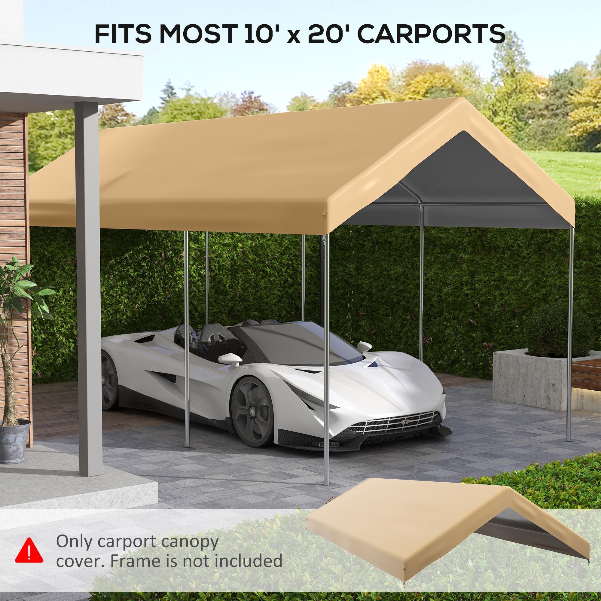 Outsunny 19.7 x 9.7 ft Carport Replacement Canopy Cover, Beige