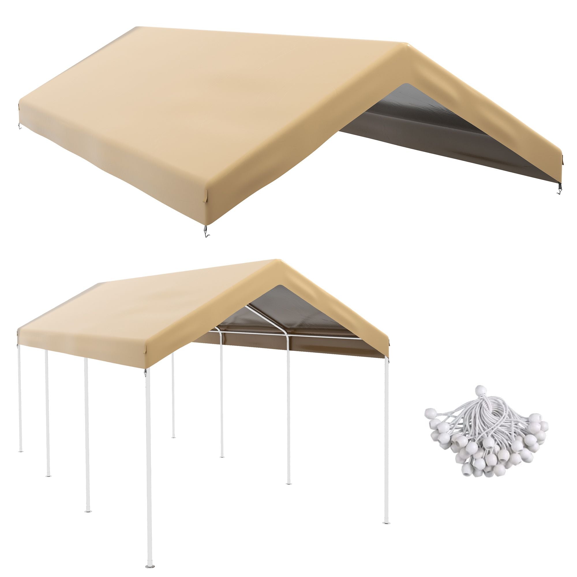 Outsunny 19.7 x 9.7 ft Carport Replacement Canopy Cover, Beige