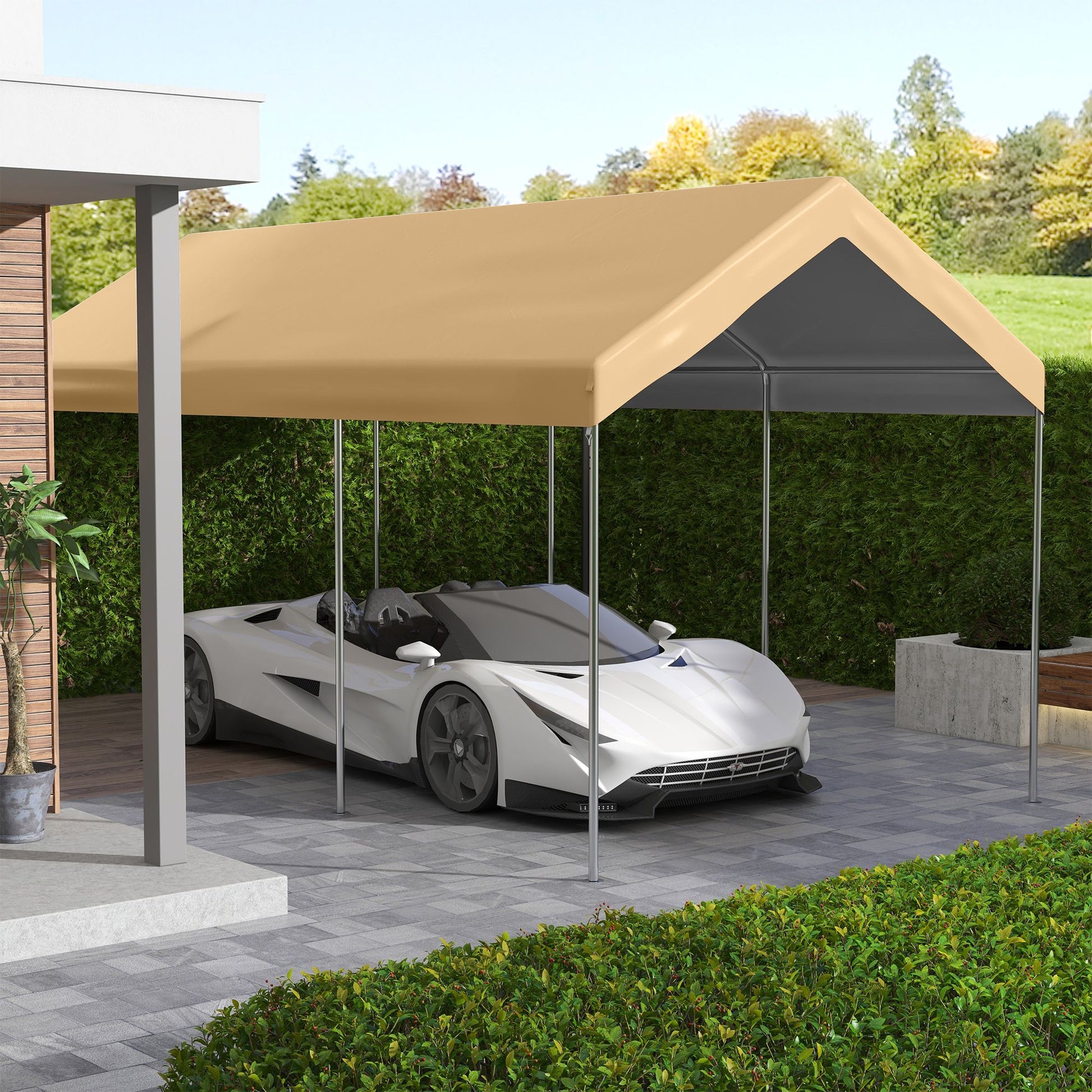 Outsunny 19.7 x 9.7 ft Carport Replacement Canopy Cover, Beige