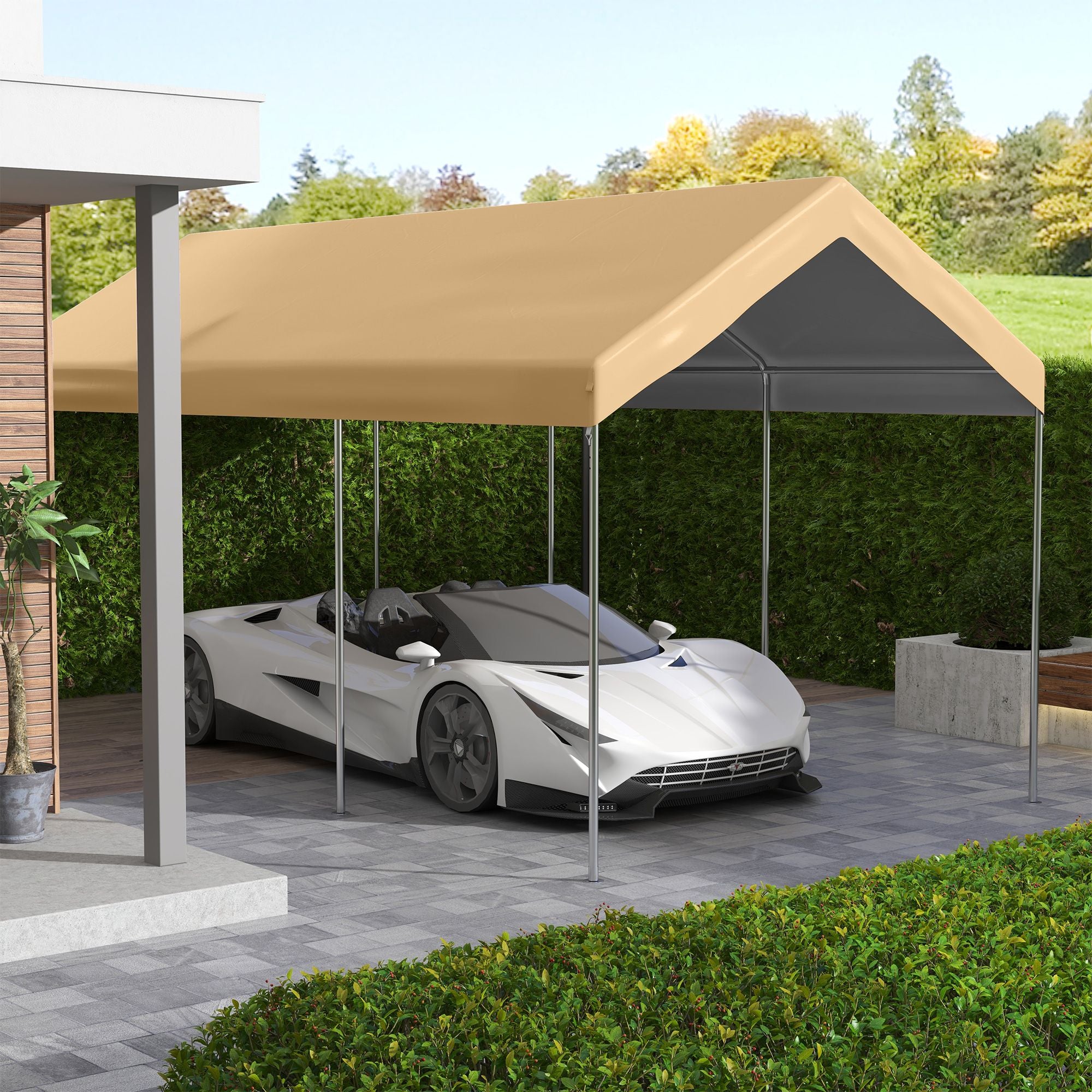 Outsunny 19.7 x 9.7 ft Carport Replacement Canopy Cover, Beige