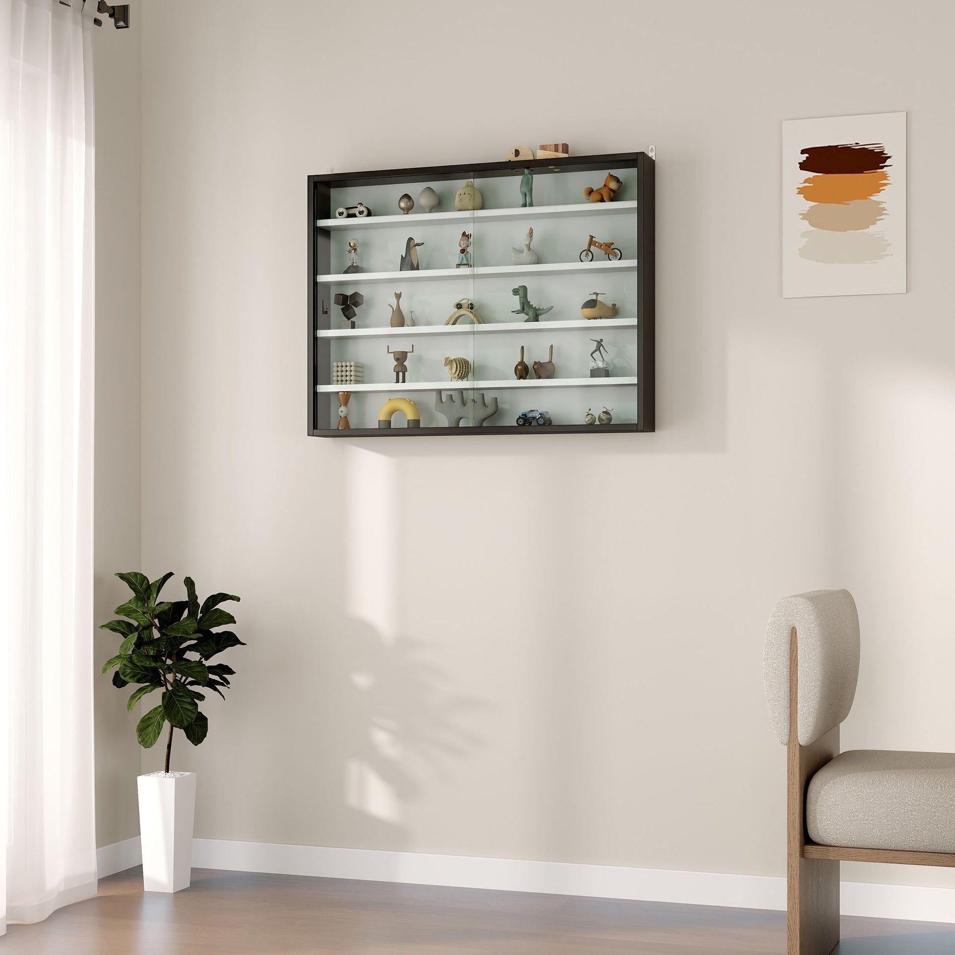 HOMCOM 5-Tier Wall-Mounted Display Cabinet with Glass Doors, Black & White