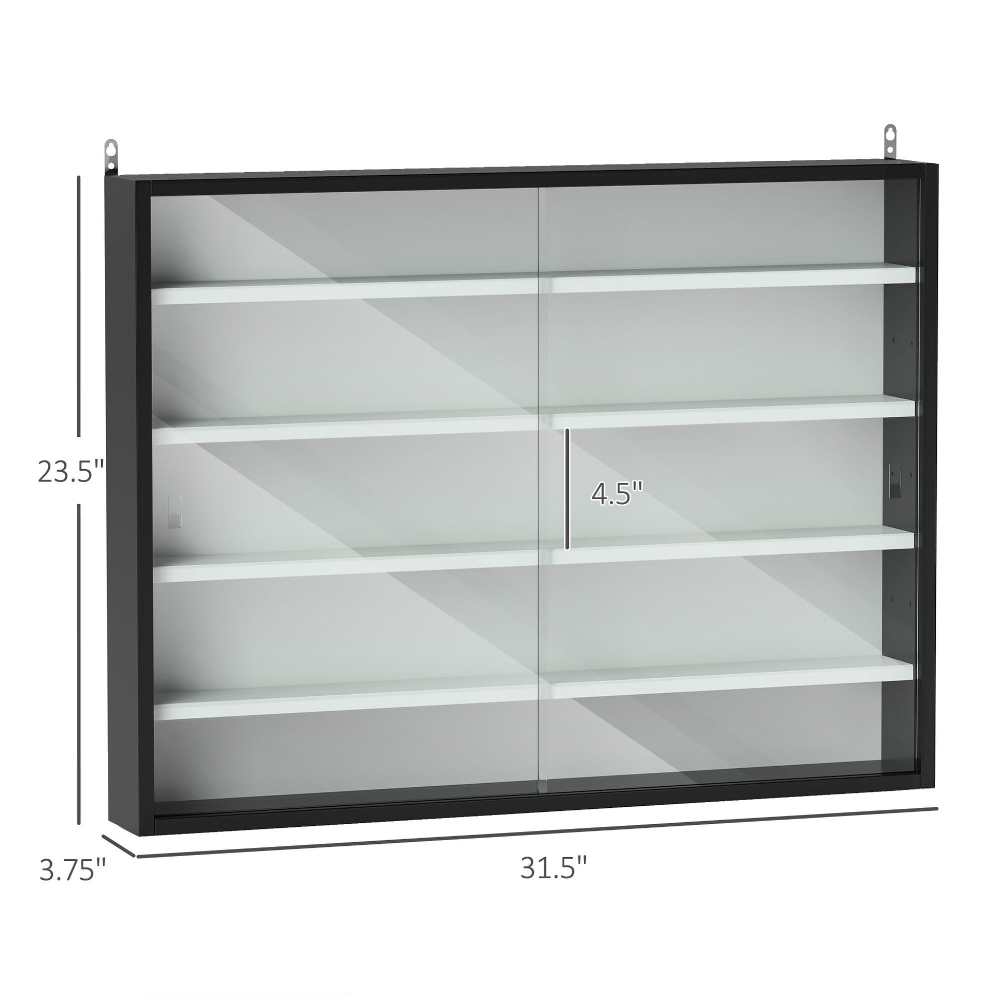 HOMCOM 5-Tier Wall-Mounted Display Cabinet with Glass Doors, Black & White