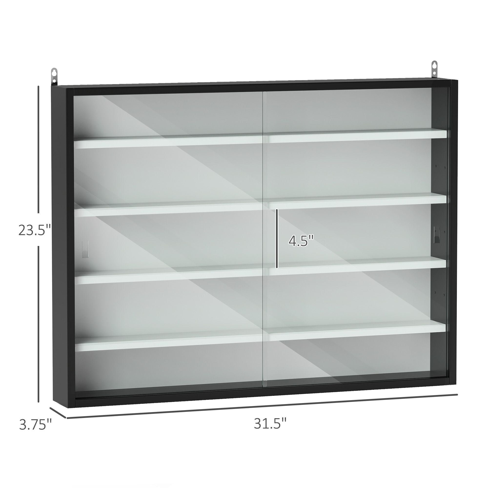 HOMCOM 5-Tier Wall-Mounted Display Cabinet with Glass Doors, Black & White