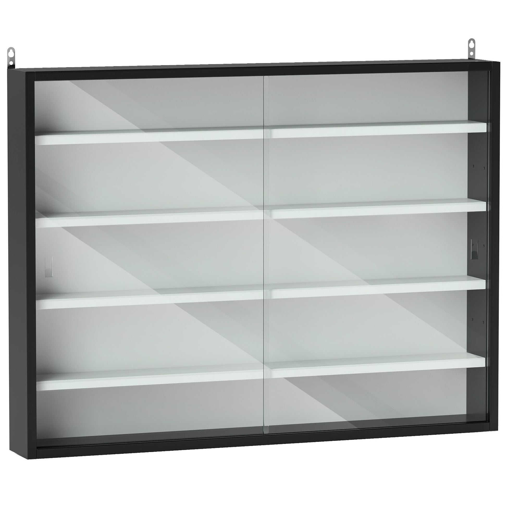 HOMCOM 5-Tier Wall-Mounted Display Cabinet with Glass Doors, Black & White