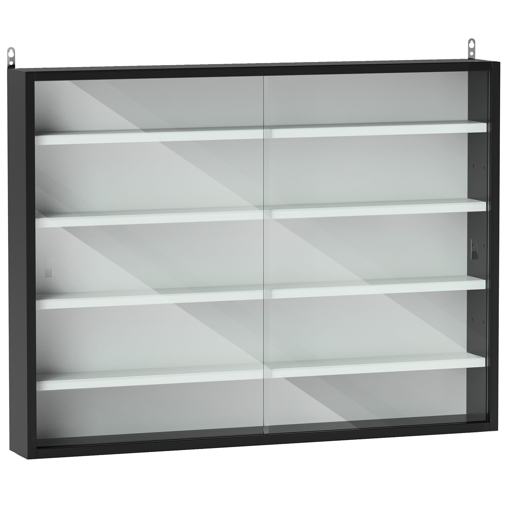 HOMCOM 5-Tier Wall-Mounted Display Cabinet with Glass Doors, Black & White