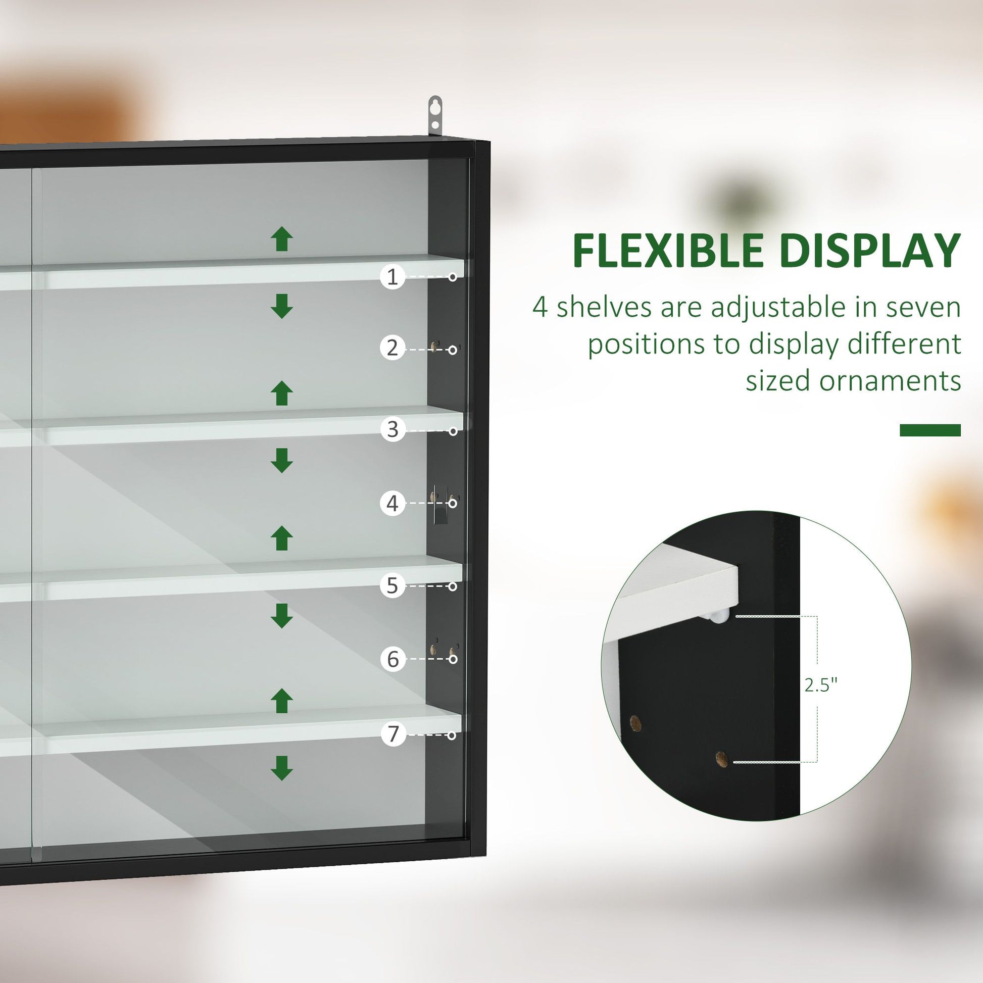 HOMCOM 5-Tier Wall-Mounted Display Cabinet with Glass Doors, Black & White