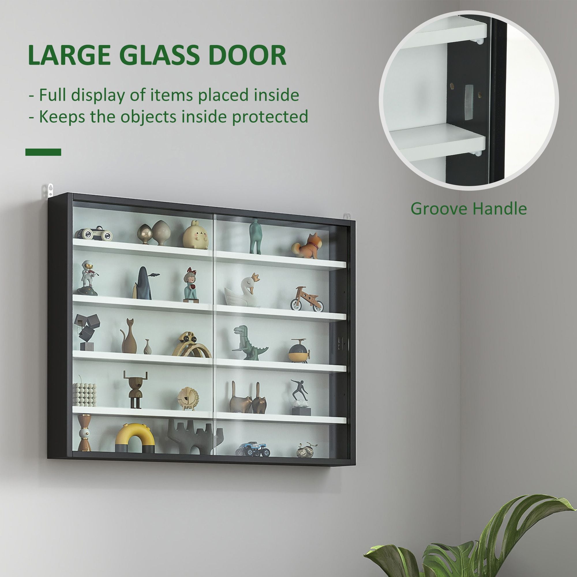 HOMCOM 5-Tier Wall-Mounted Display Cabinet with Glass Doors, Black & White