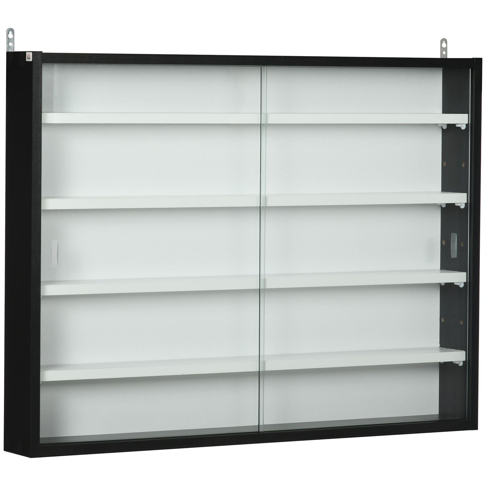 HOMCOM 5-Tier Wall-Mounted Display Cabinet with Glass Doors, Black & White