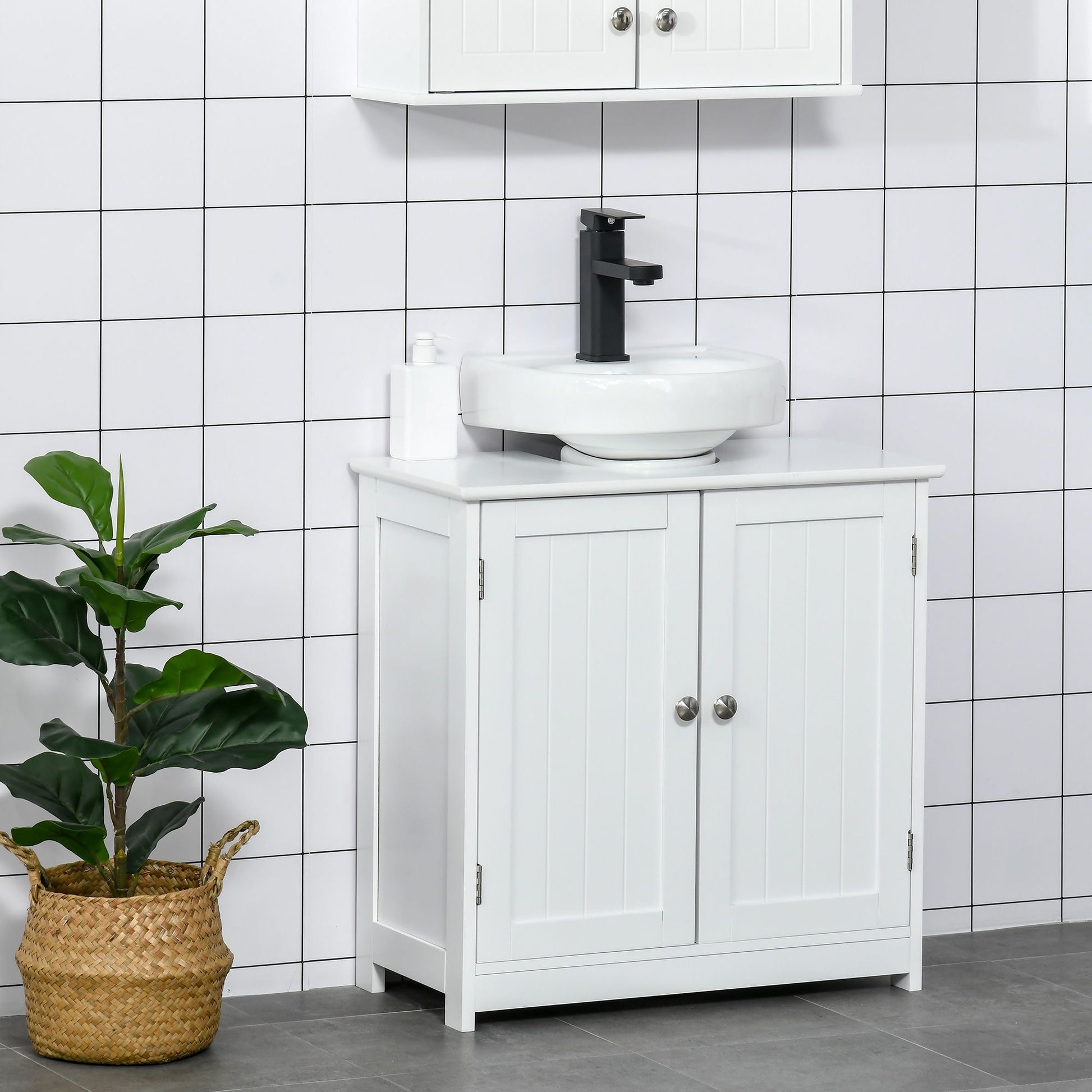 HOMCOM Pedestal Sink Bathroom Storage Cabinet with U-Shaped Cutout, White