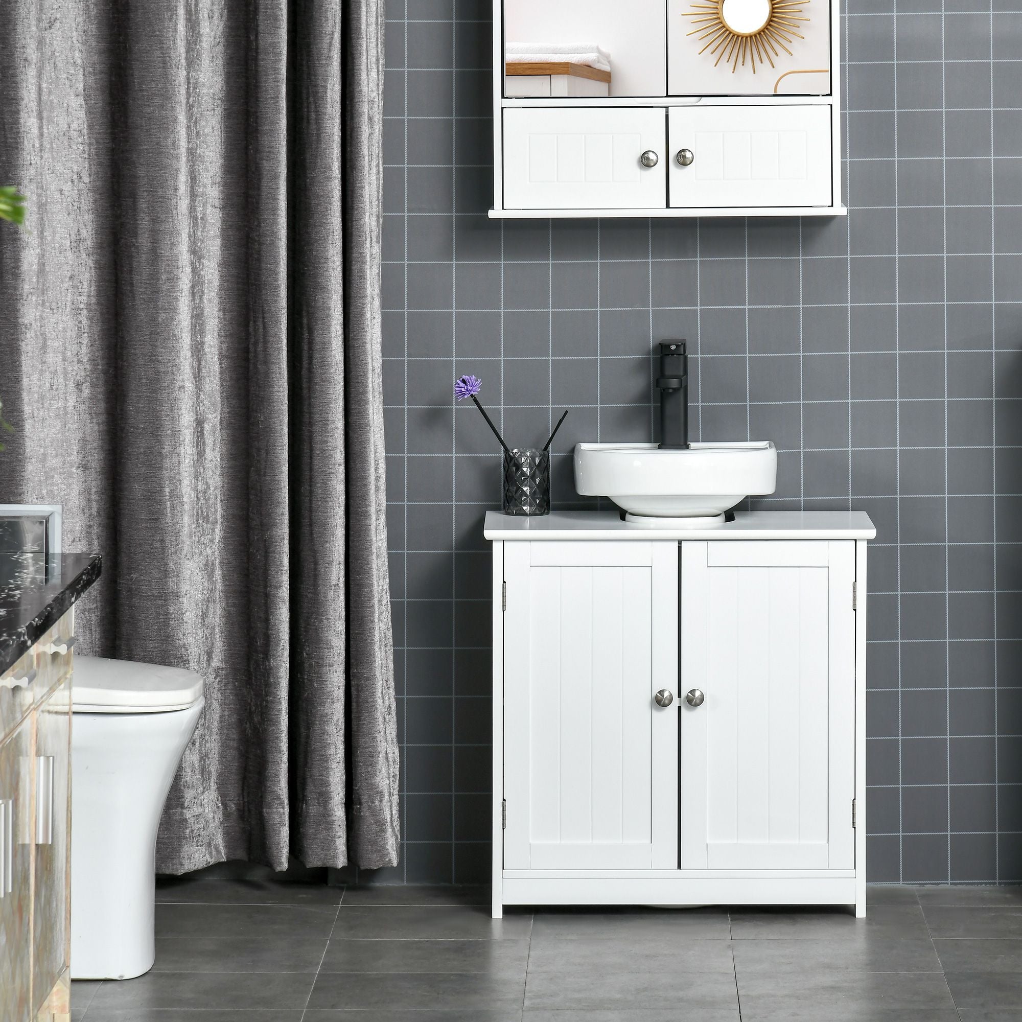 HOMCOM Pedestal Sink Bathroom Storage Cabinet with U-Shaped Cutout, White