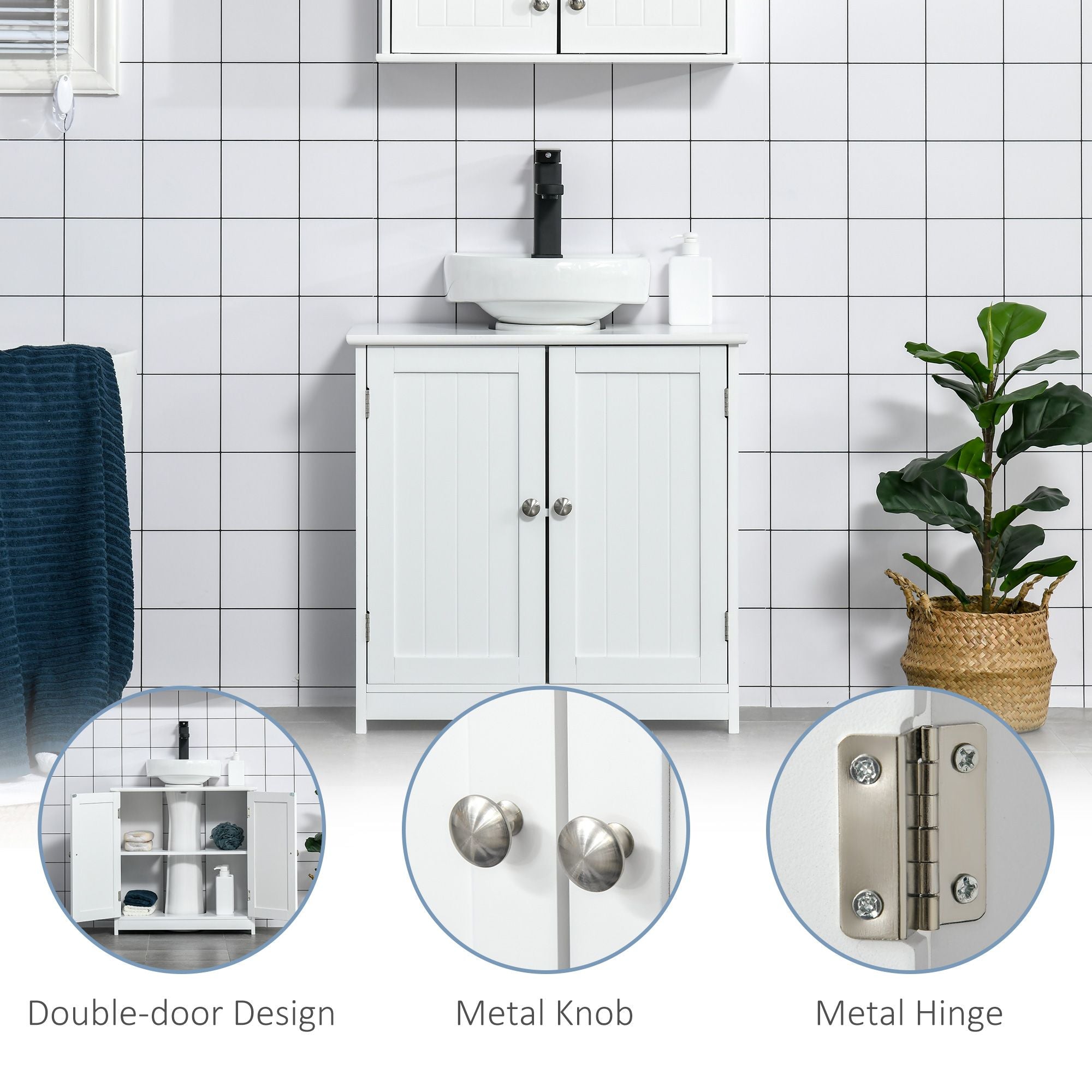 HOMCOM Pedestal Sink Bathroom Storage Cabinet with U-Shaped Cutout, White