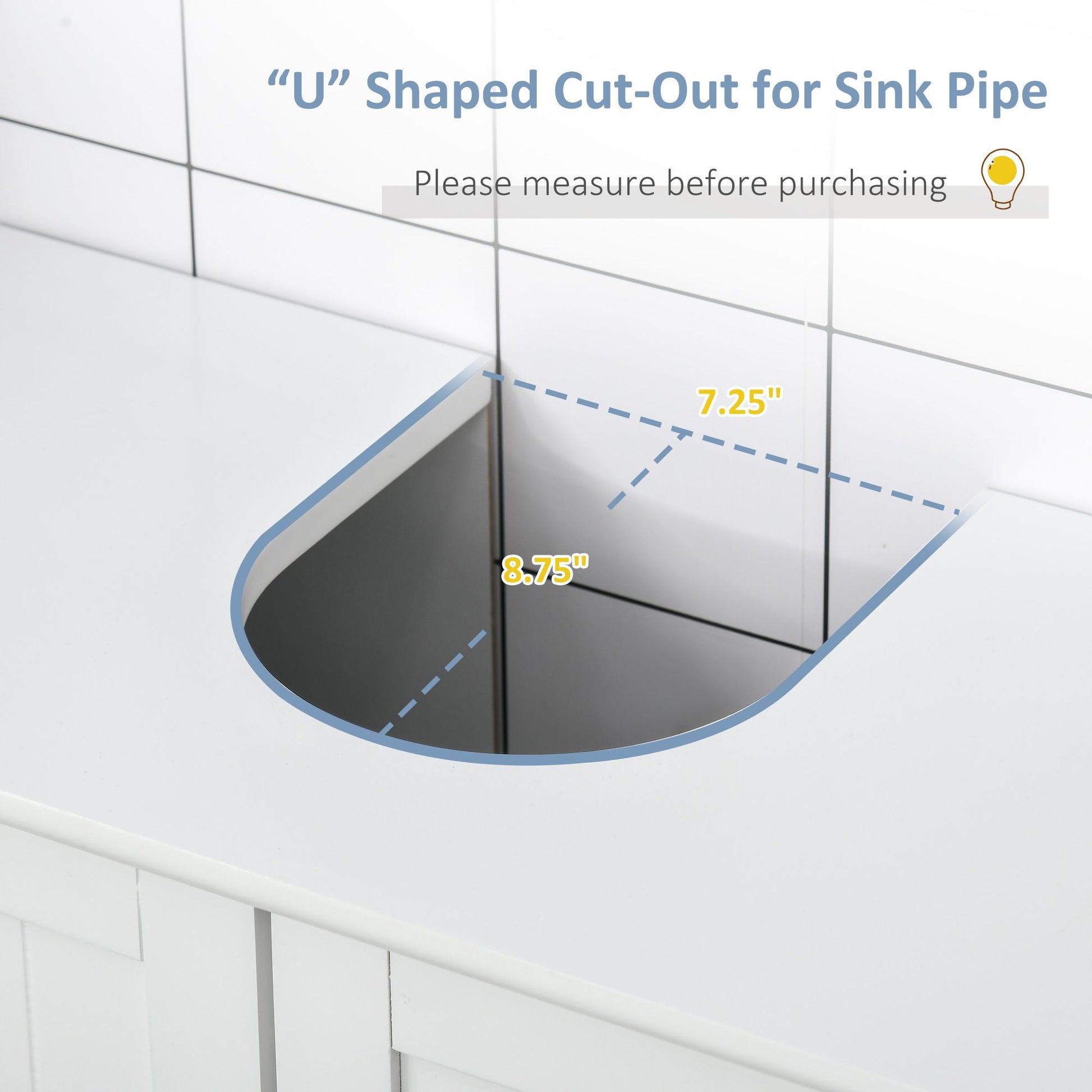 HOMCOM Pedestal Sink Bathroom Storage Cabinet with U-Shaped Cutout, White