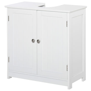 HOMCOM Pedestal Sink Bathroom Storage Cabinet with U-Shaped Cutout, White