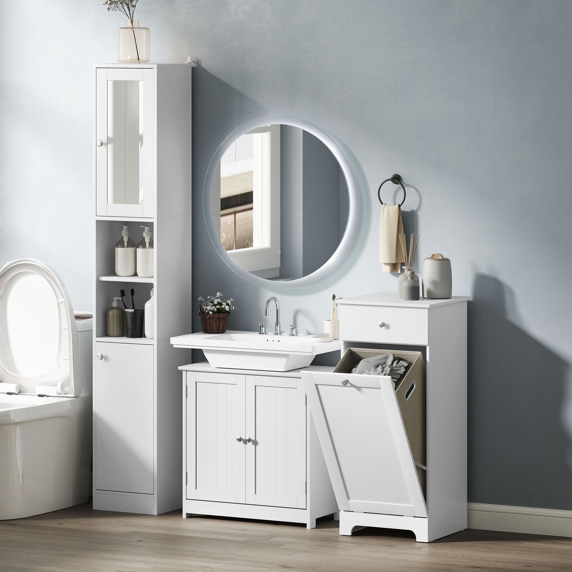 HOMCOM Pedestal Sink Bathroom Storage Cabinet with U-Shaped Cutout, White