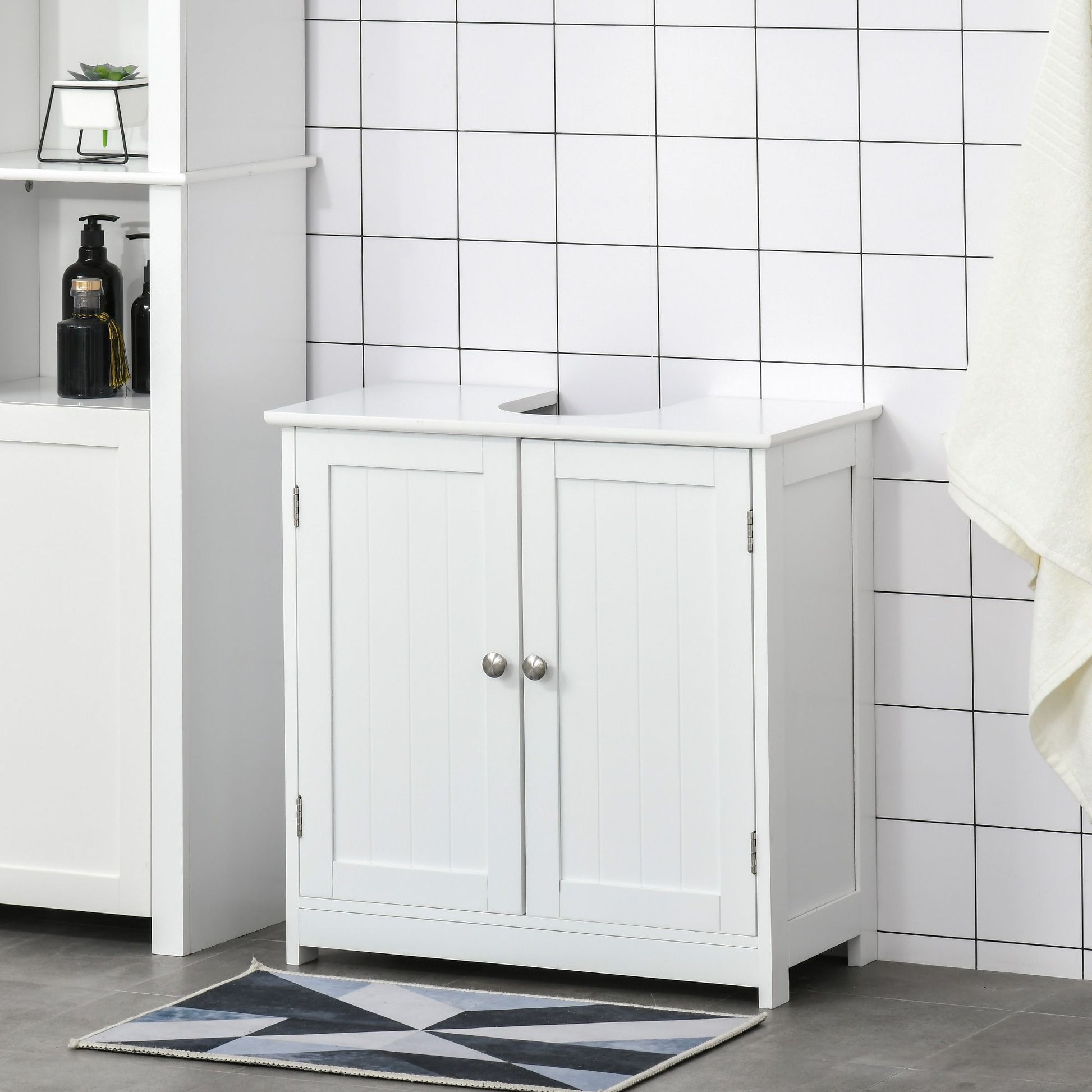 HOMCOM Pedestal Sink Bathroom Storage Cabinet with U-Shaped Cutout, White