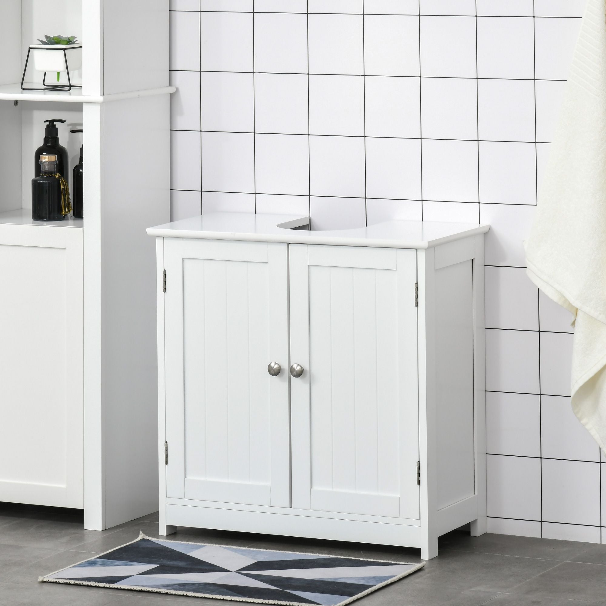 HOMCOM Pedestal Sink Bathroom Storage Cabinet with U-Shaped Cutout, White