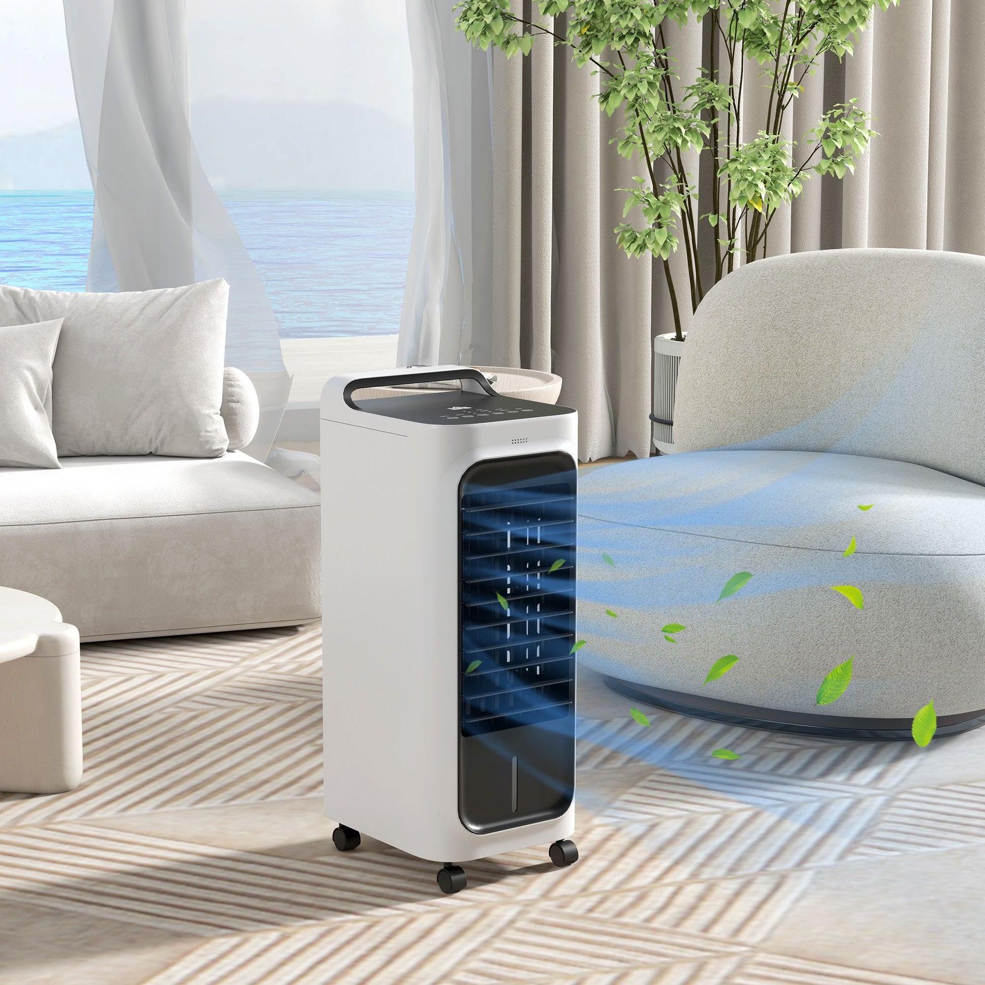 HOMCOM Portable Evaporative Air Cooler with Ice Packs and Remote, White
