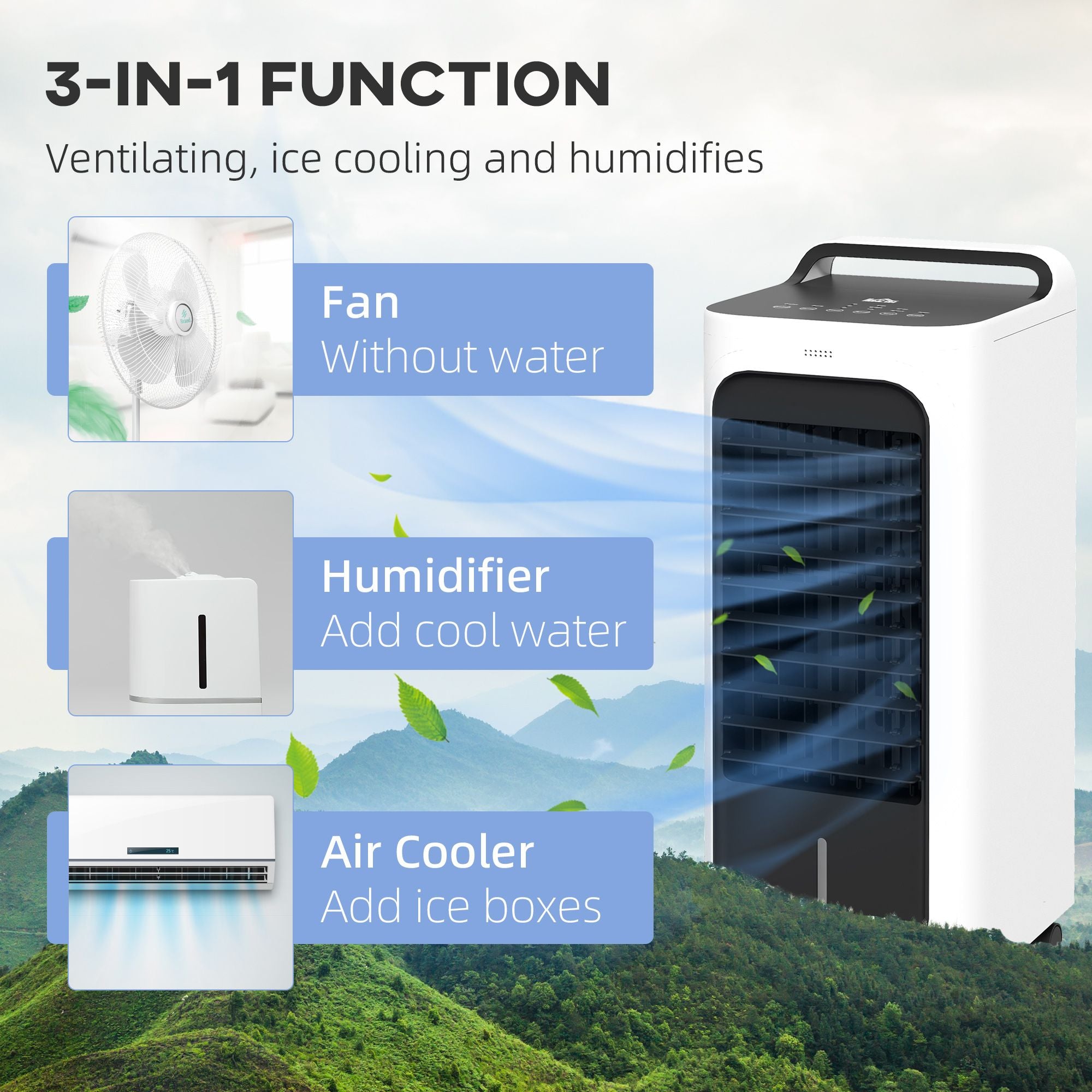 HOMCOM Portable Evaporative Air Cooler with Ice Packs and Remote, White