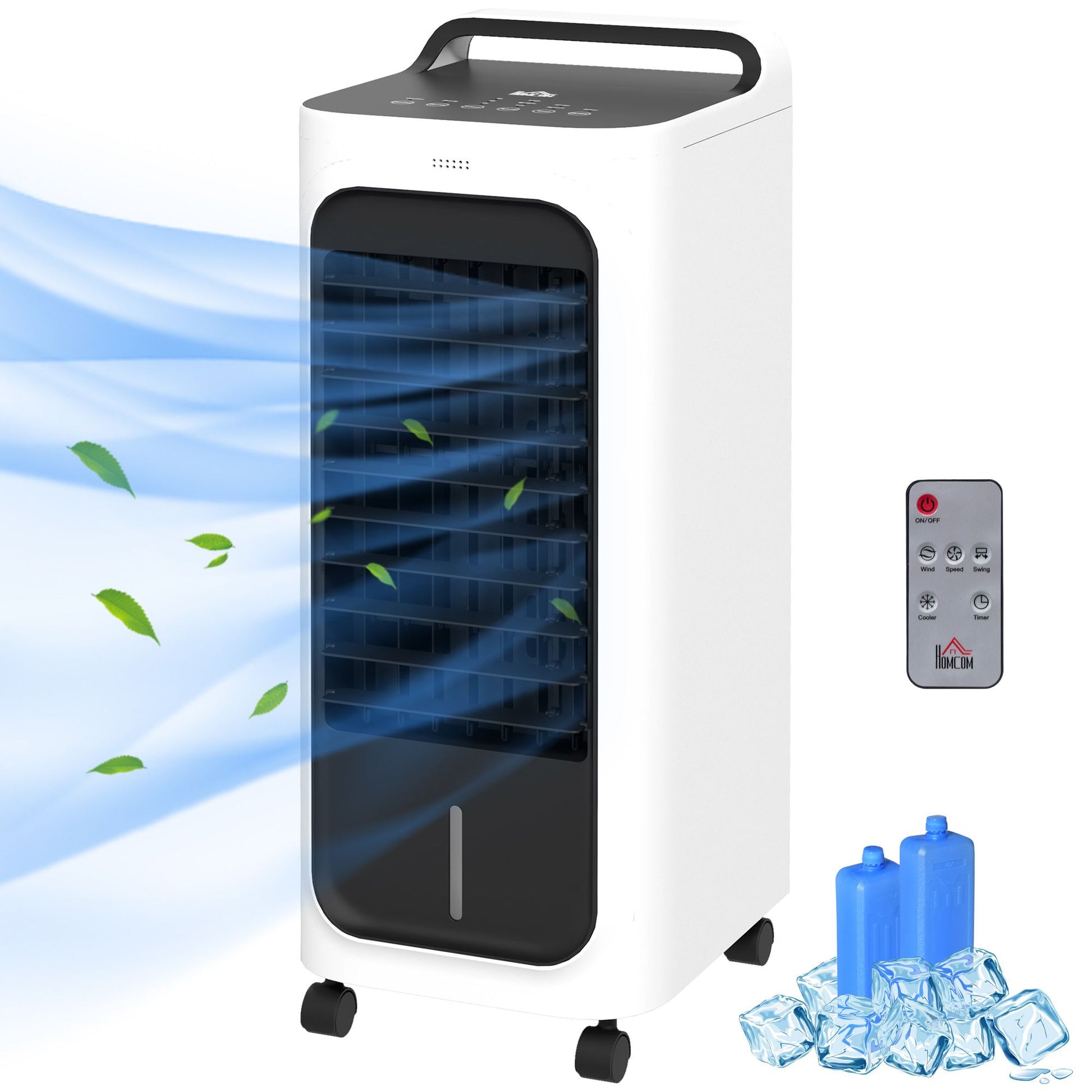 HOMCOM Portable Evaporative Air Cooler with Ice Packs and Remote, White