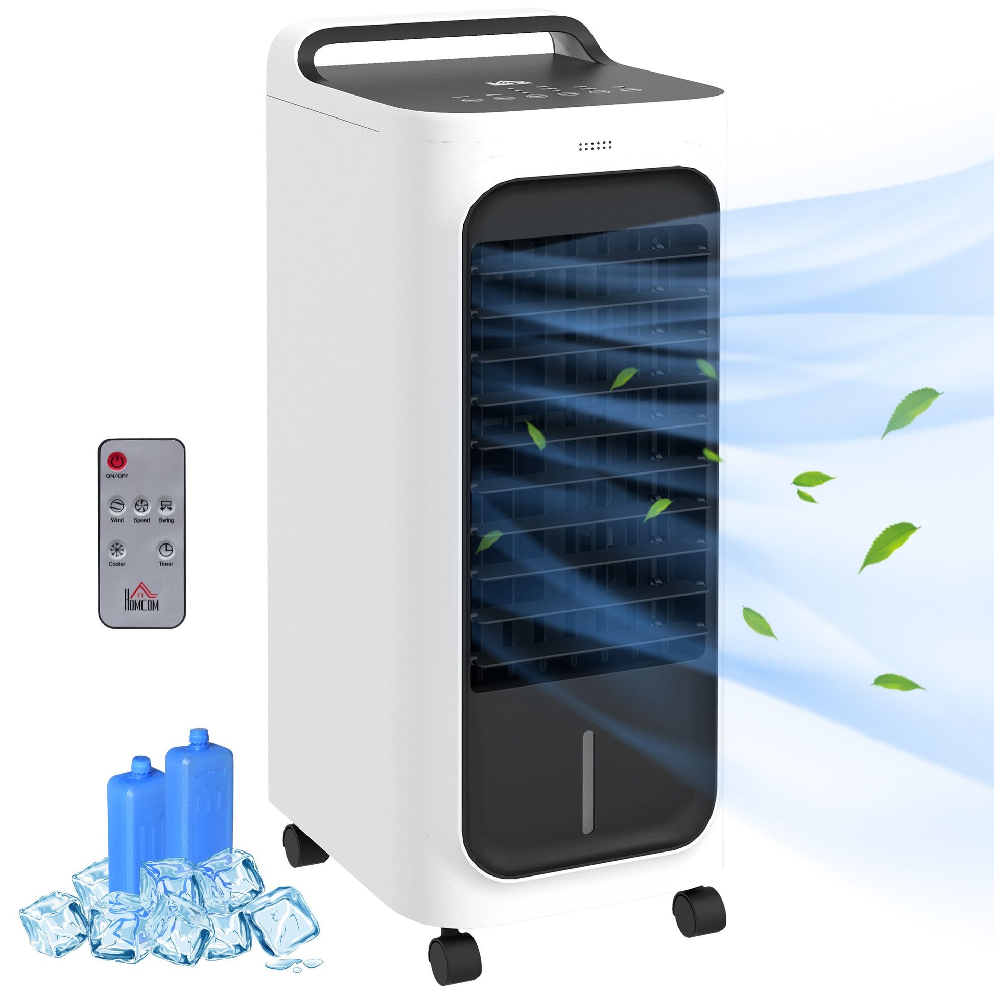 HOMCOM Portable Evaporative Air Cooler with Ice Packs and Remote, White