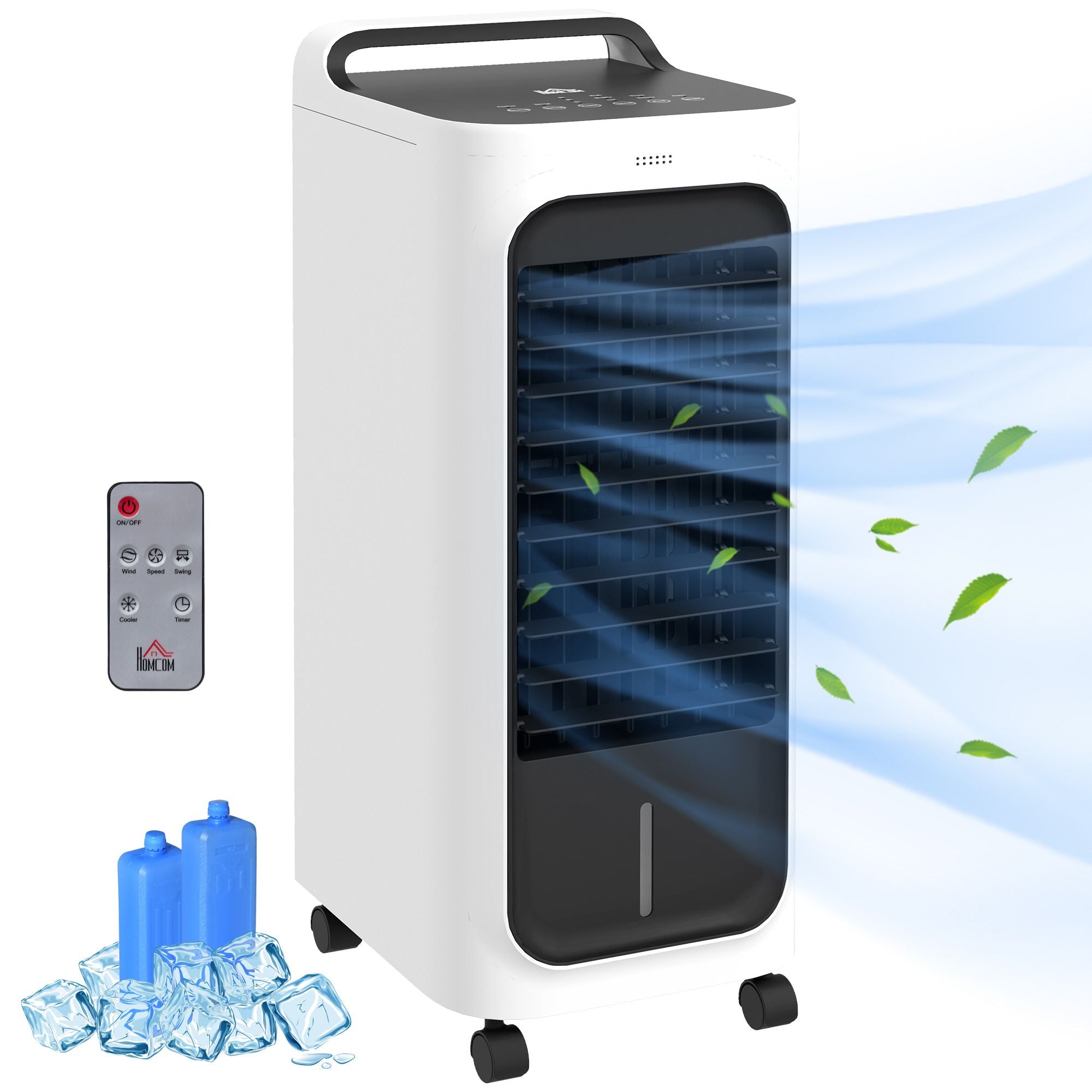 HOMCOM Portable Evaporative Air Cooler with Ice Packs and Remote, White