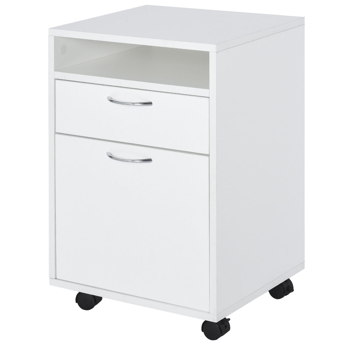 HOMCOM Mobile File Cabinet and Printer Stand with Casters, White