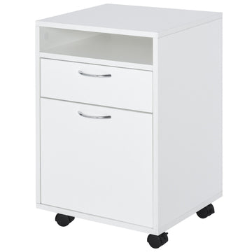 HOMCOM Mobile File Cabinet and Printer Stand with Casters, White