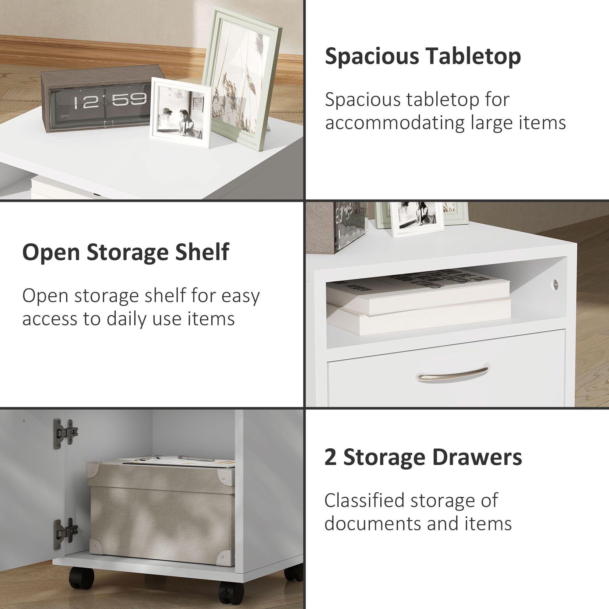 HOMCOM Mobile File Cabinet and Printer Stand with Casters, White